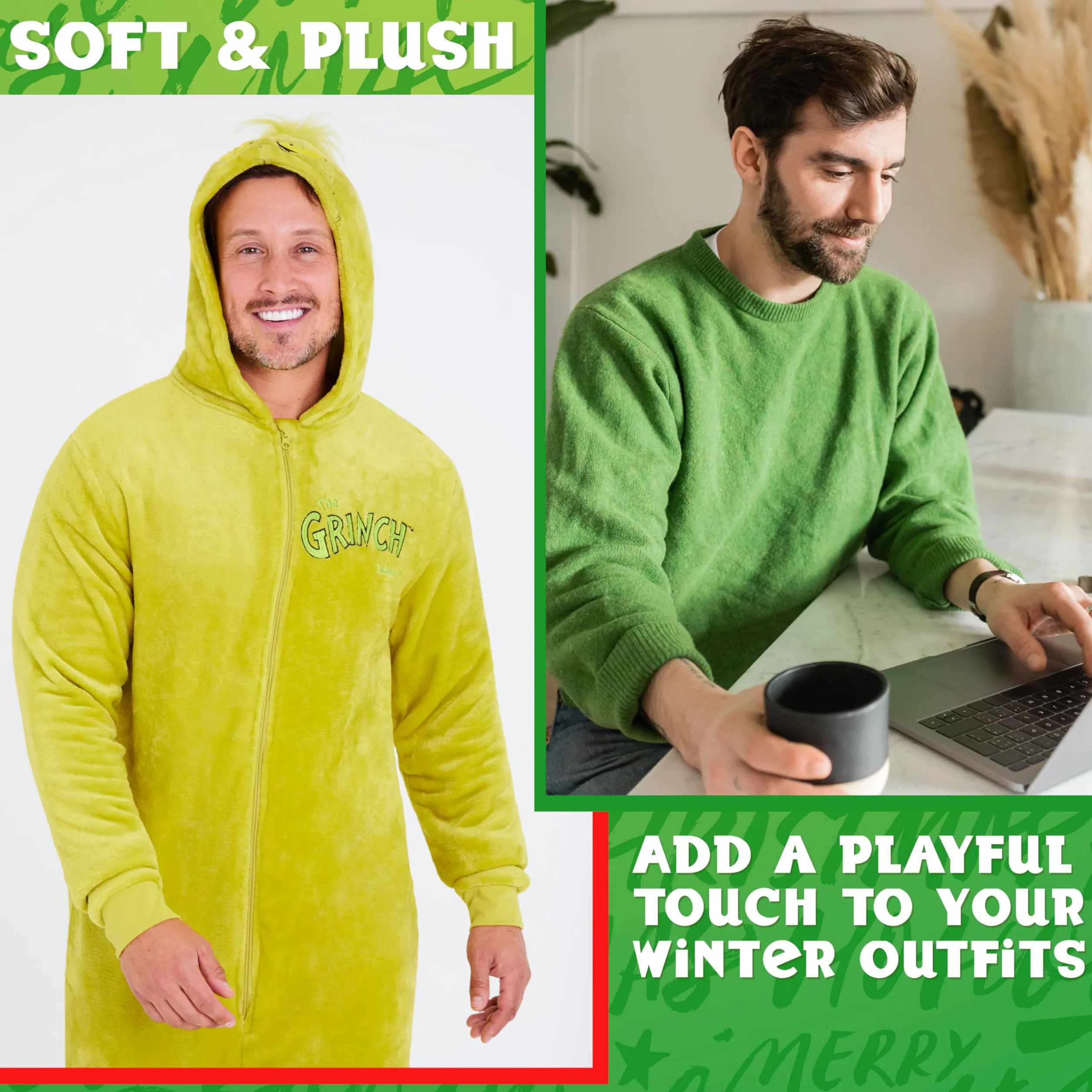 The Grinch Pigiama Intero Uomo con Cappuccio, Soffice Tuta Intera - Regalo Uomo