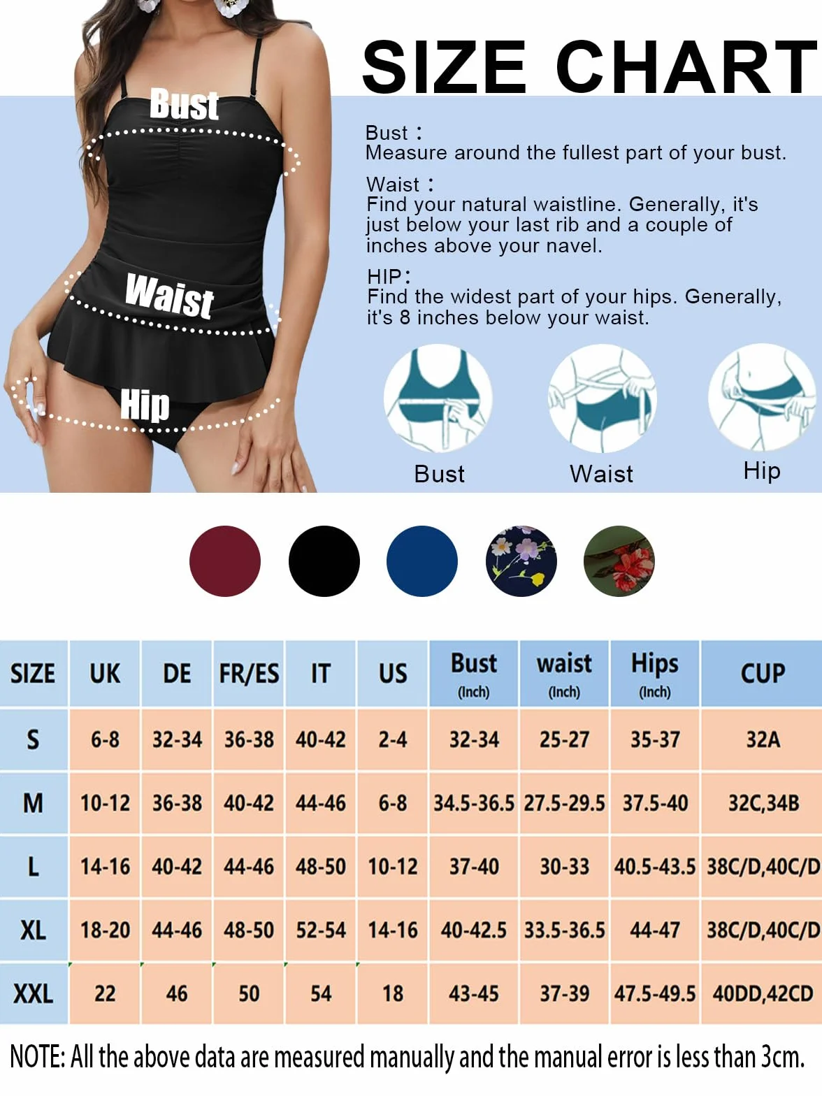 Rayson Costume da Bagno Donna 2 Pezzi Ruffle Push up Curvy Piega Tankini Donna Mare e Slip da Bagno Beachwear Controllo Pancia