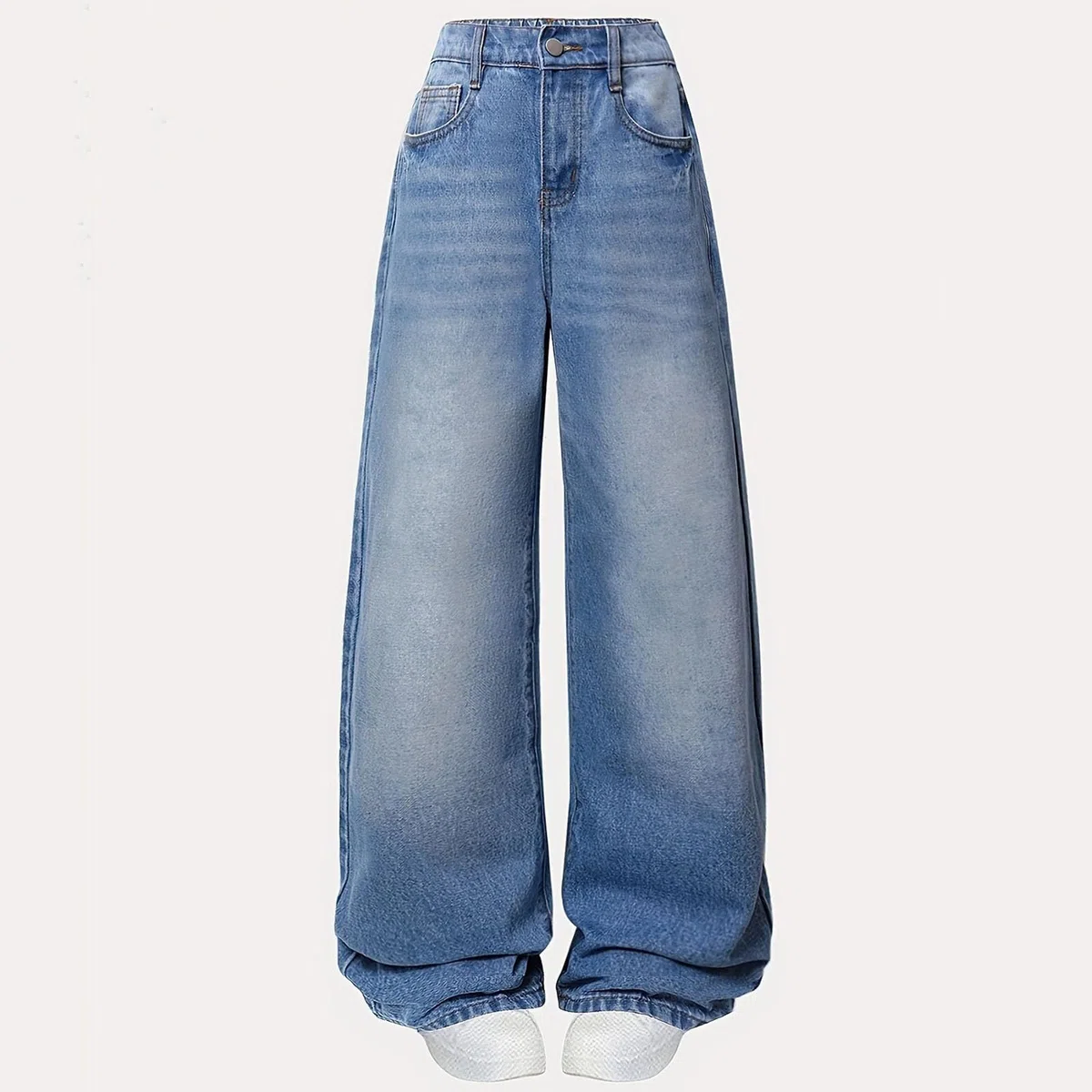 2025 - Jeans da ragazza, gamba larga, denim baggy, vita alta, fiocco carino, abbigliamento casual per bambini per bambini