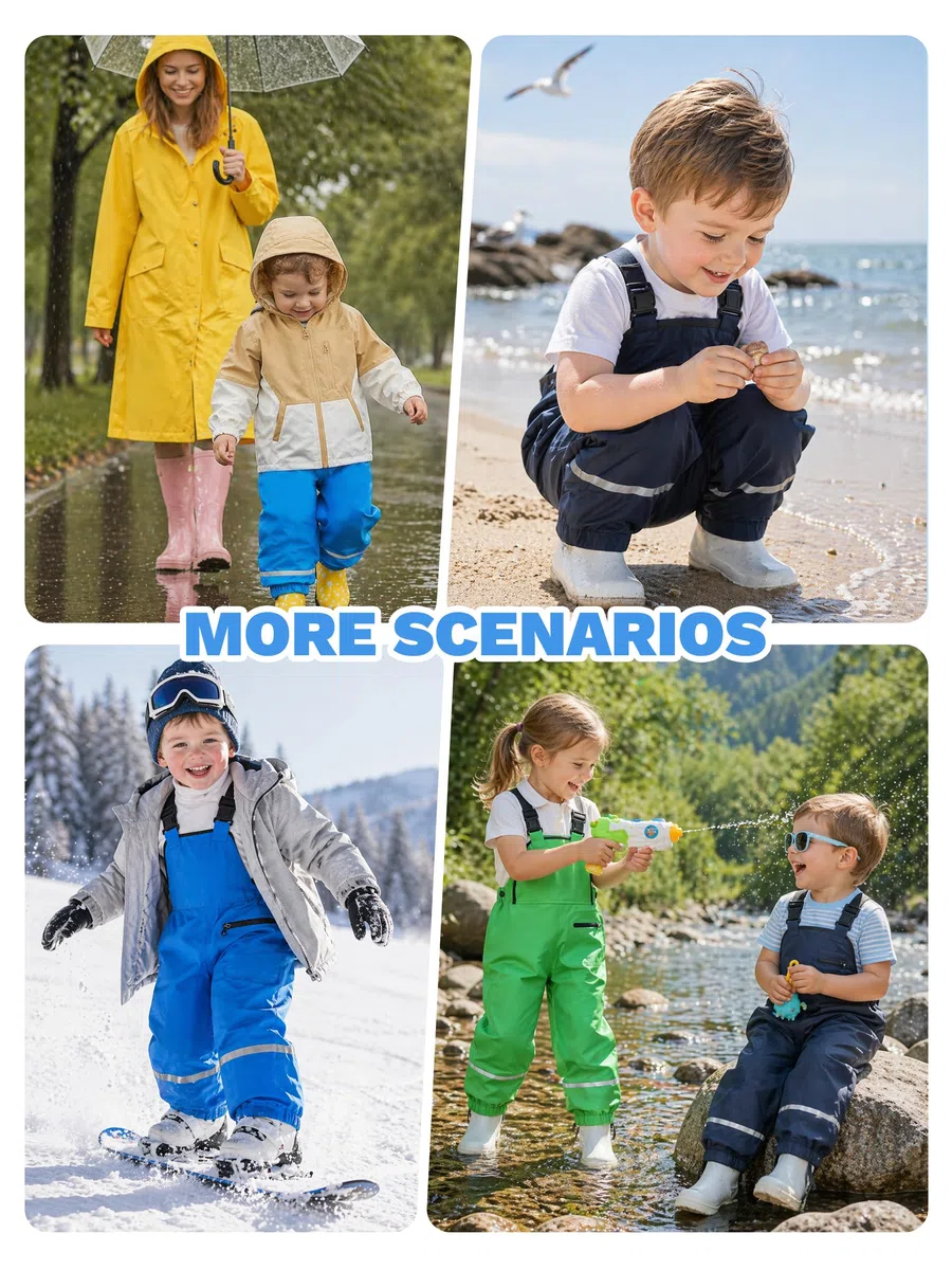 Volunboy Pantaloni Impermeabile Bambini 1-5 Anni, Leggeri, Regolabile, Pantaloni Fango, Salopette Antipioggia