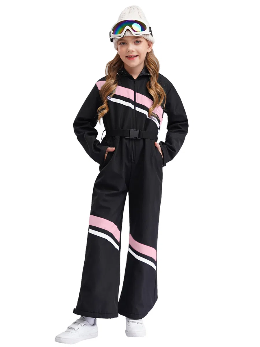 inlzdz Completo Tuta da Sci da Bambina Unisex Tute da Neve con Cappuccio Jumpsuit Inverno Caldo Pantaloni Impermeabili per attività all'aperto sugli Sci