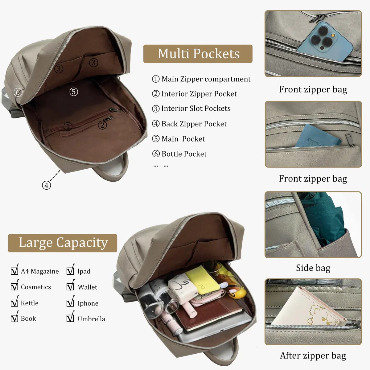Donna Borse a Zaino Borsa a Zainetto Tracolla Zaini, Casual Daypack 2 in 1 Set Viaggio Impermeabile Antifurto per Lavoro Scuola Tracolla