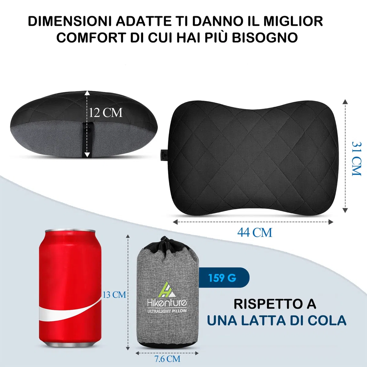 HIKENTURE Cuscino gonfiabile da campeggio, da viaggio, con federa rimovibile, comodo cuscino cervicale per viaggio/esterno, cuscino da viaggio, cuscino gonfiabile da viaggio, cuscino imbottito