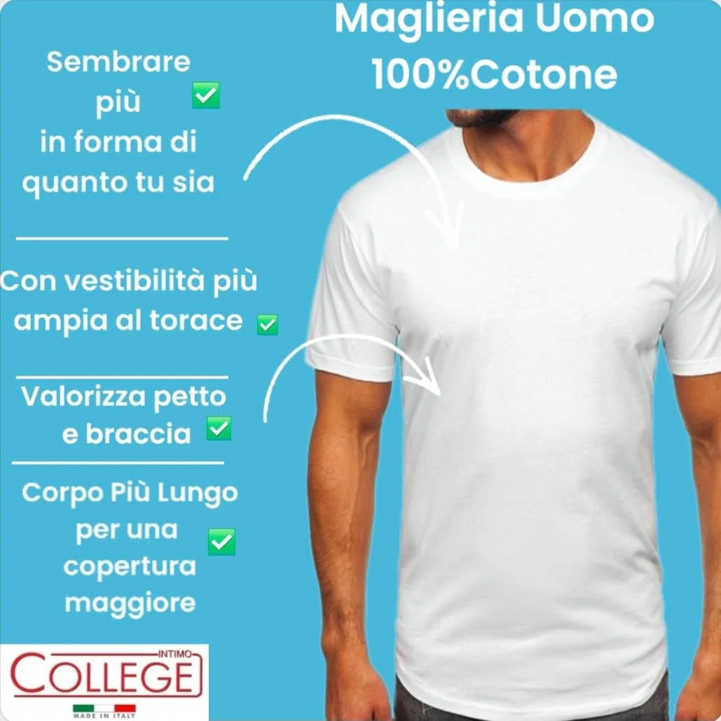Intimo College 5/10 Maglietta Intima Uomo in Puro 100% Cotone Pettinato Made in Italy di qualità Traspiranti Scollo a v e Girocollo