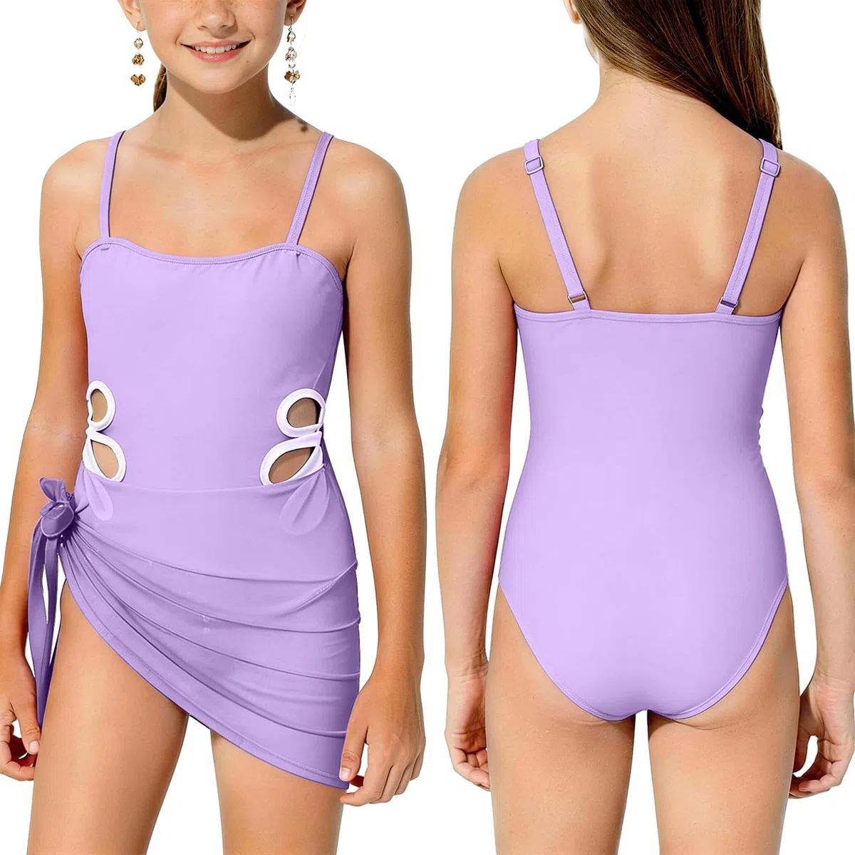Okdance Costume da bagno intero per ragazze con gonna a tinta unita ad asciugatura rapida Costume da bagno per ragazze con spalline regolabili