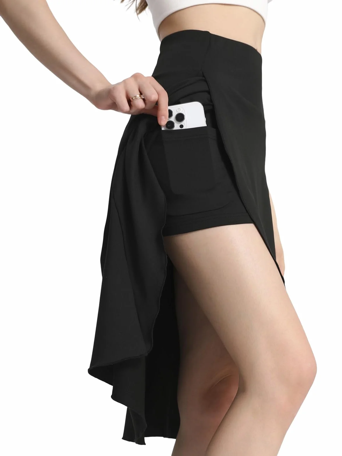 Bezioner Gonna Pantalone Donna Lunga con Pantaloncini e Tasche Midi Gonne Sportiva Orlo a Volant con Spacco Skort Tennis Golf