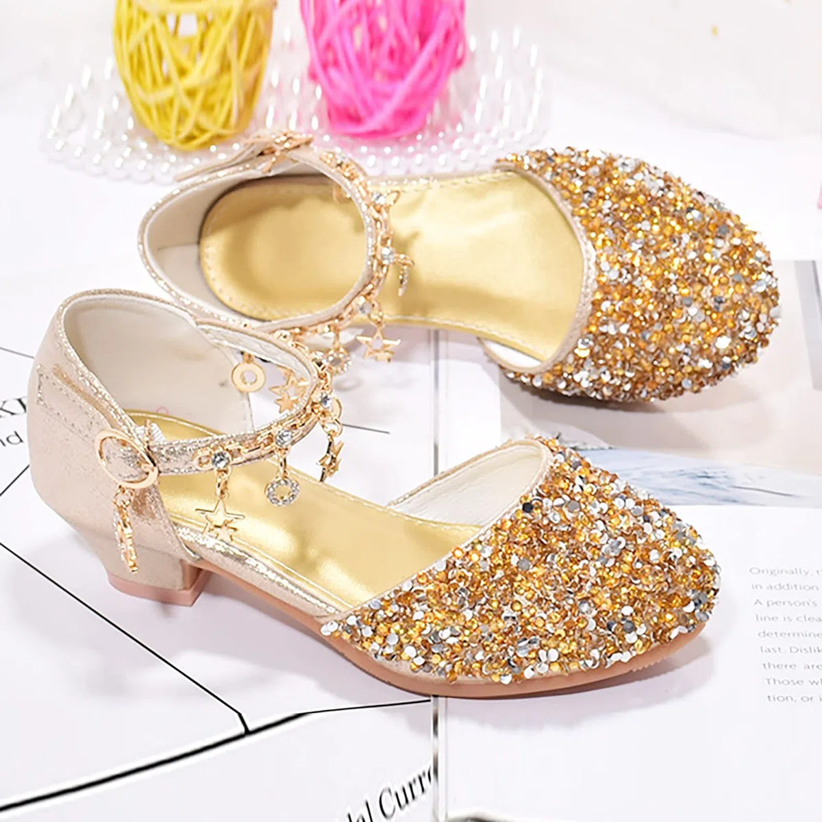 Scarpe Principessa Bambina Bimba Tacco Glitterate Tacchi Ragazza Principessa con Paillettes Eleganti Bambina per Cerimonia Festa