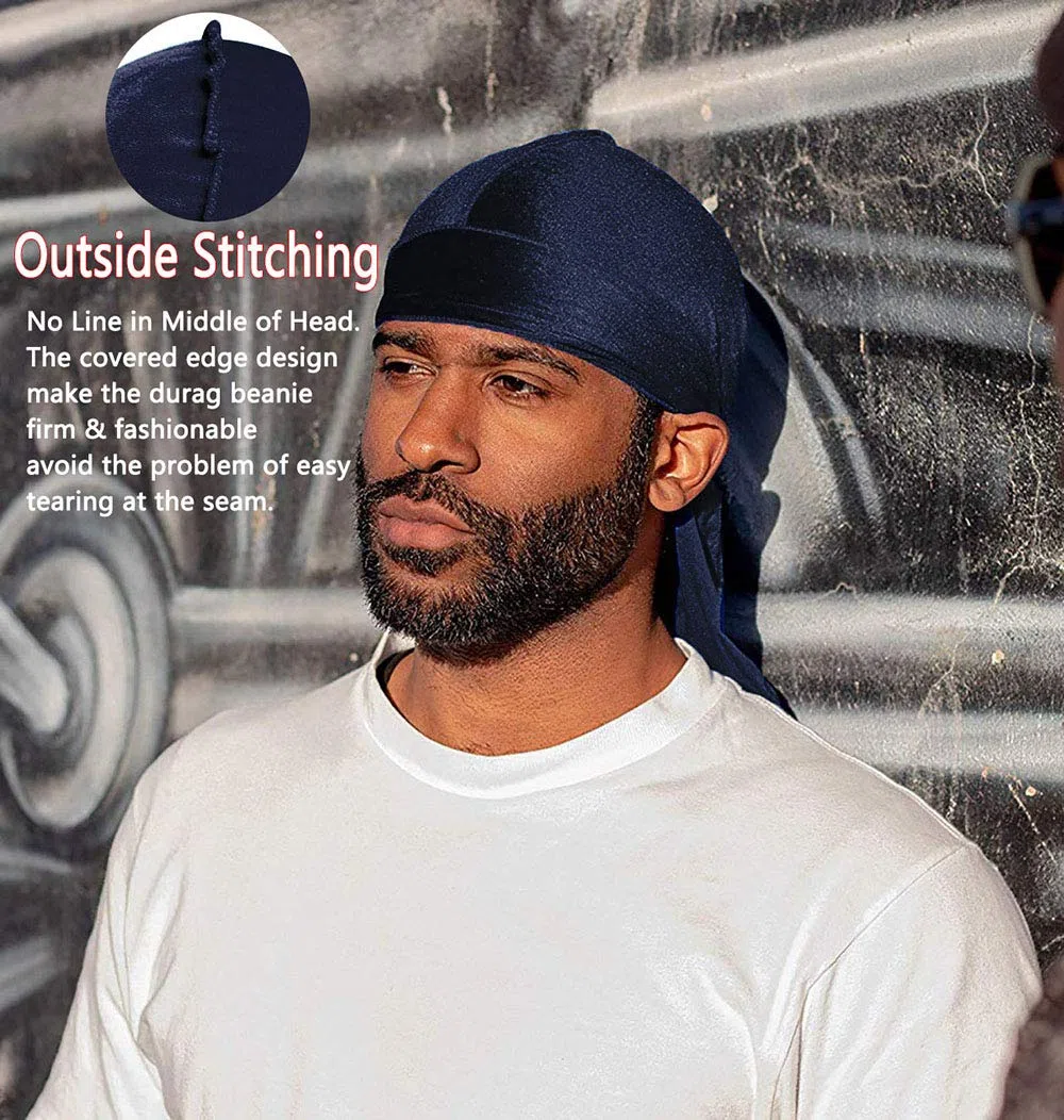 Velluto Durags per Uomini Onde 2/4 Paia Extra Lungo Coda Du-rag Più Colori Du Stracci per Onde per Onde