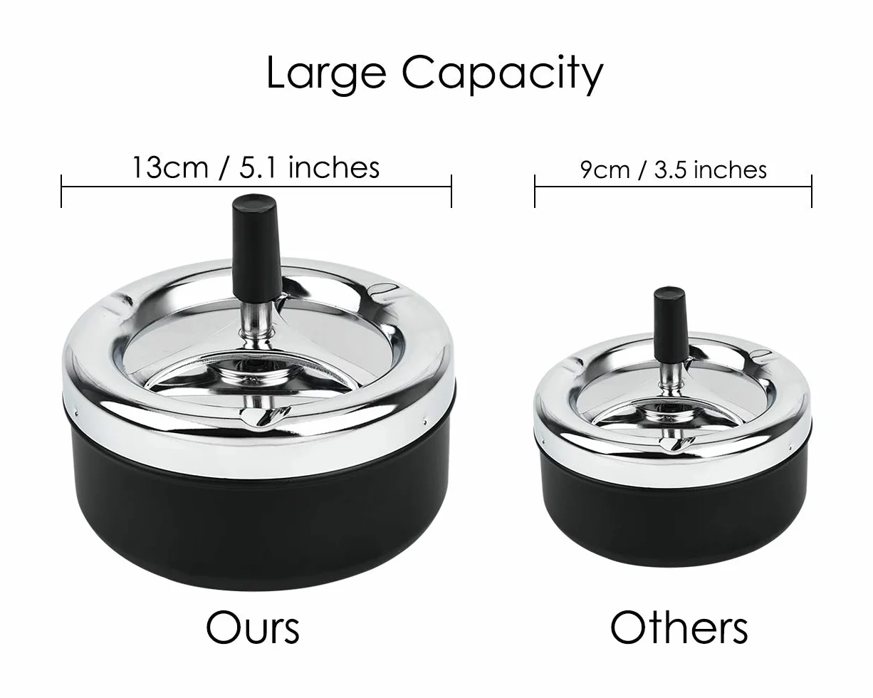 Posacenere rotondo grande Push Down Spinning Portacenere Spinning Portacenere senza fumo, 13 cm