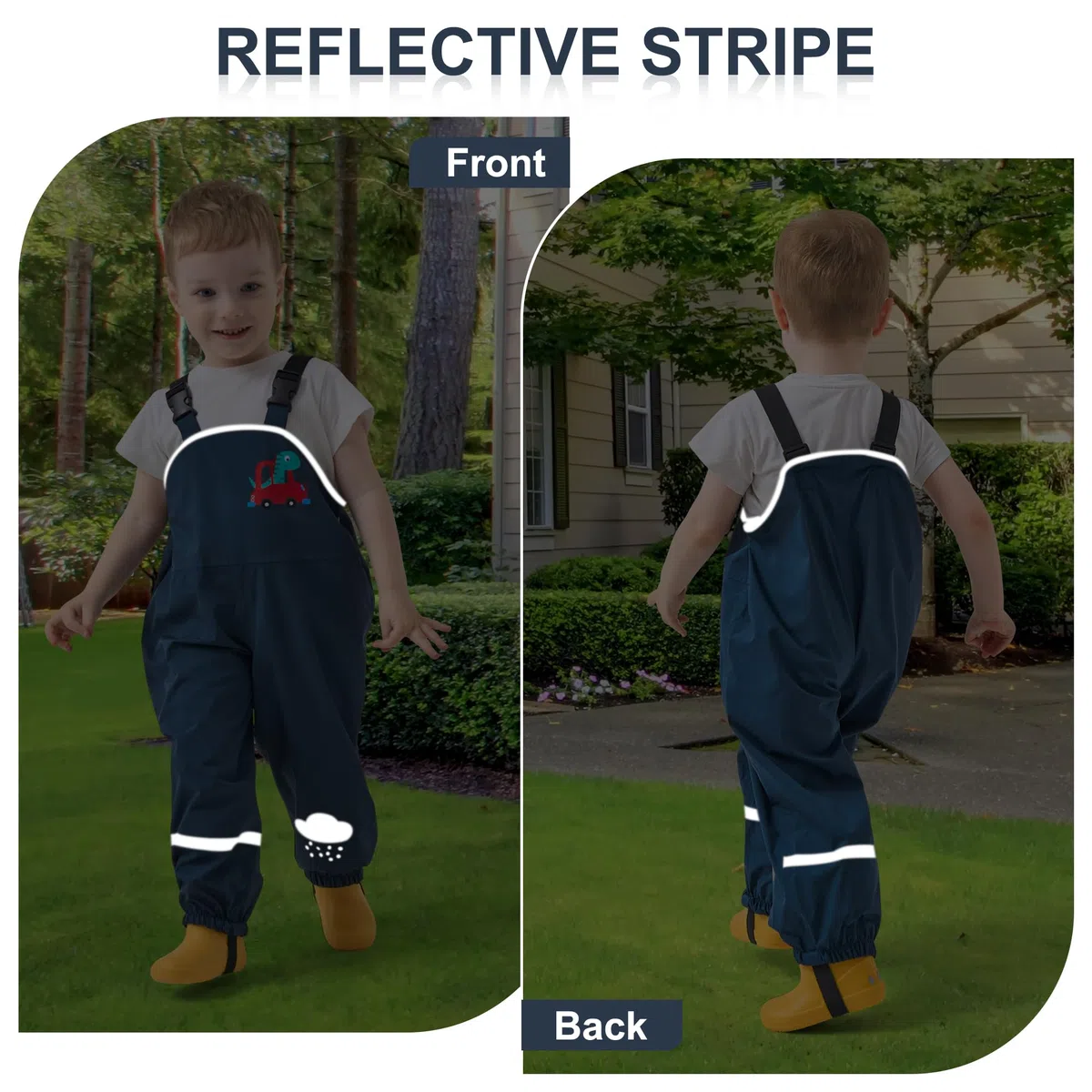Pantaloni Impermeabili Bambini, Unisex Leggero Salopette Antipioggia Pantalone da Pioggia con Strisce Riflettenti Non Imbottiti Ragazze Ragazzi Impermeabile Abbigliamento, per 2-7 Anni