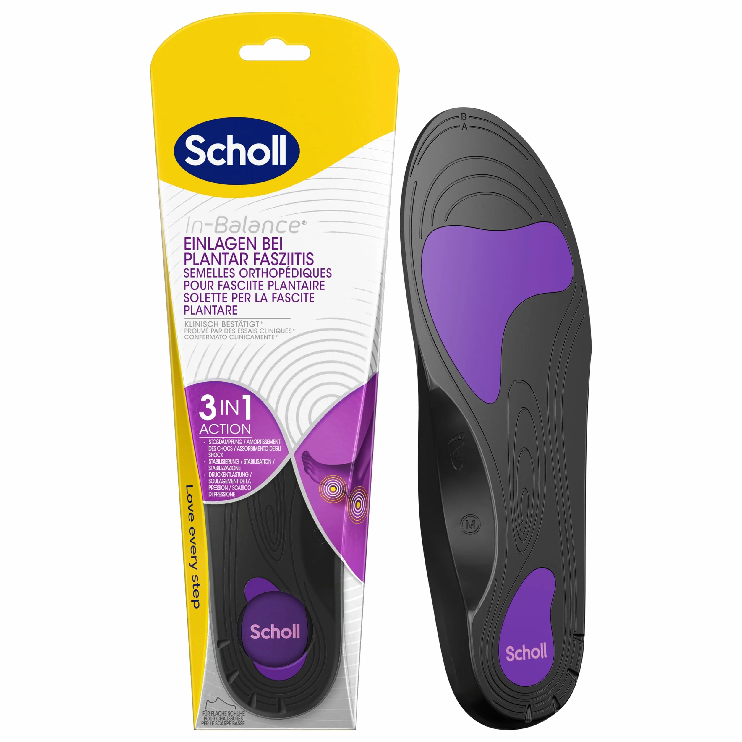 Scholl Solette ortopediche In-Balance per uomo e donna – Solette per tallone e dolore al piede e al tallone, supporto per l'arco plantare per fascite plantare, piedi piatti e iperpronazione, 40-42