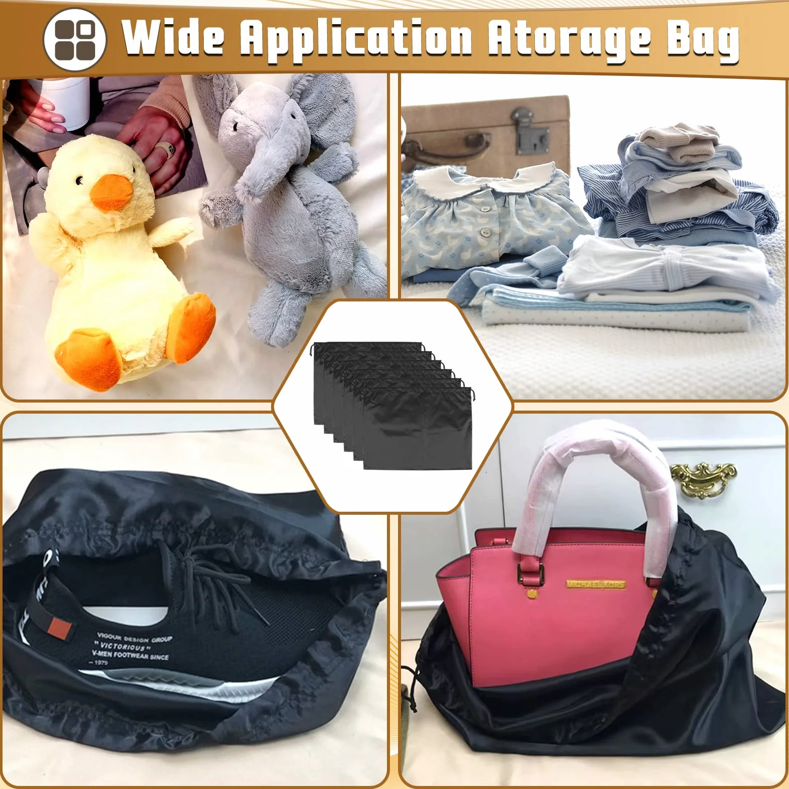 Custodia in Tessuto per Custodia con Coulisse Borsa Portaoggetti Borsa 50 * 40 cm per Valigia Portatile Gadget Aereo da Viaggio Set di 12 (Nero)