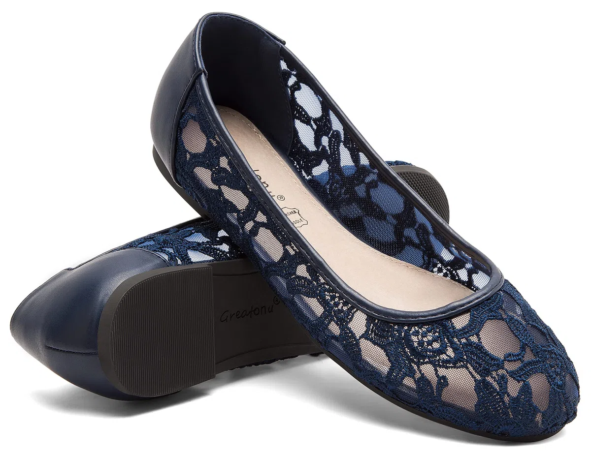 Greatonu Ballerine Donna Ballerine in Pizzo Scarpe Basse Comoda Ballerina Rotonda Slip-on in Pizzo