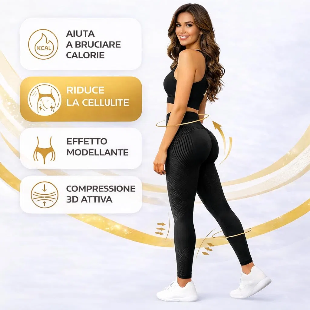 Leggings Donna 3D Anticellulite Push Up, Vita Alta Seamless, Compressione Modellante, Tessuto Opaco per Yoga, Palestra e Fitness