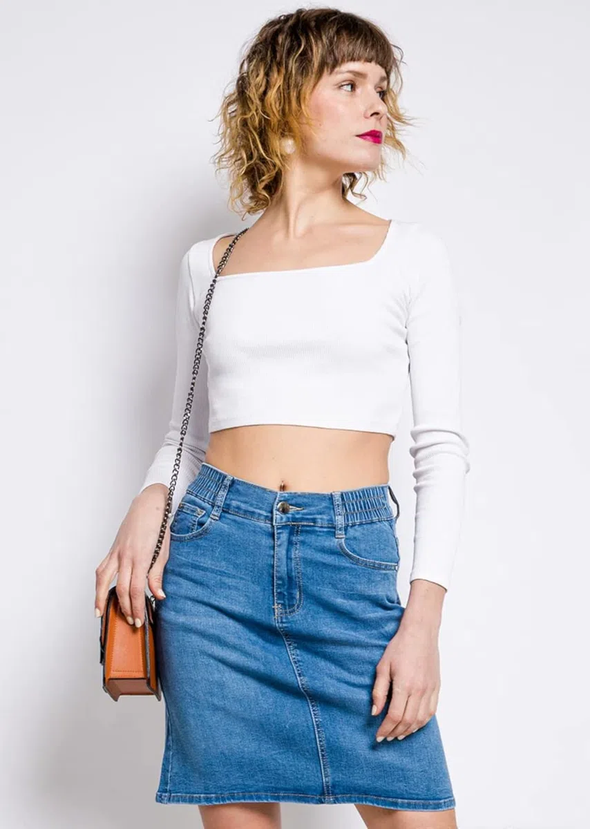 Van Der Rich ® - Gonna di Jeans al Ginocchio con Elastico in Vita - Donna