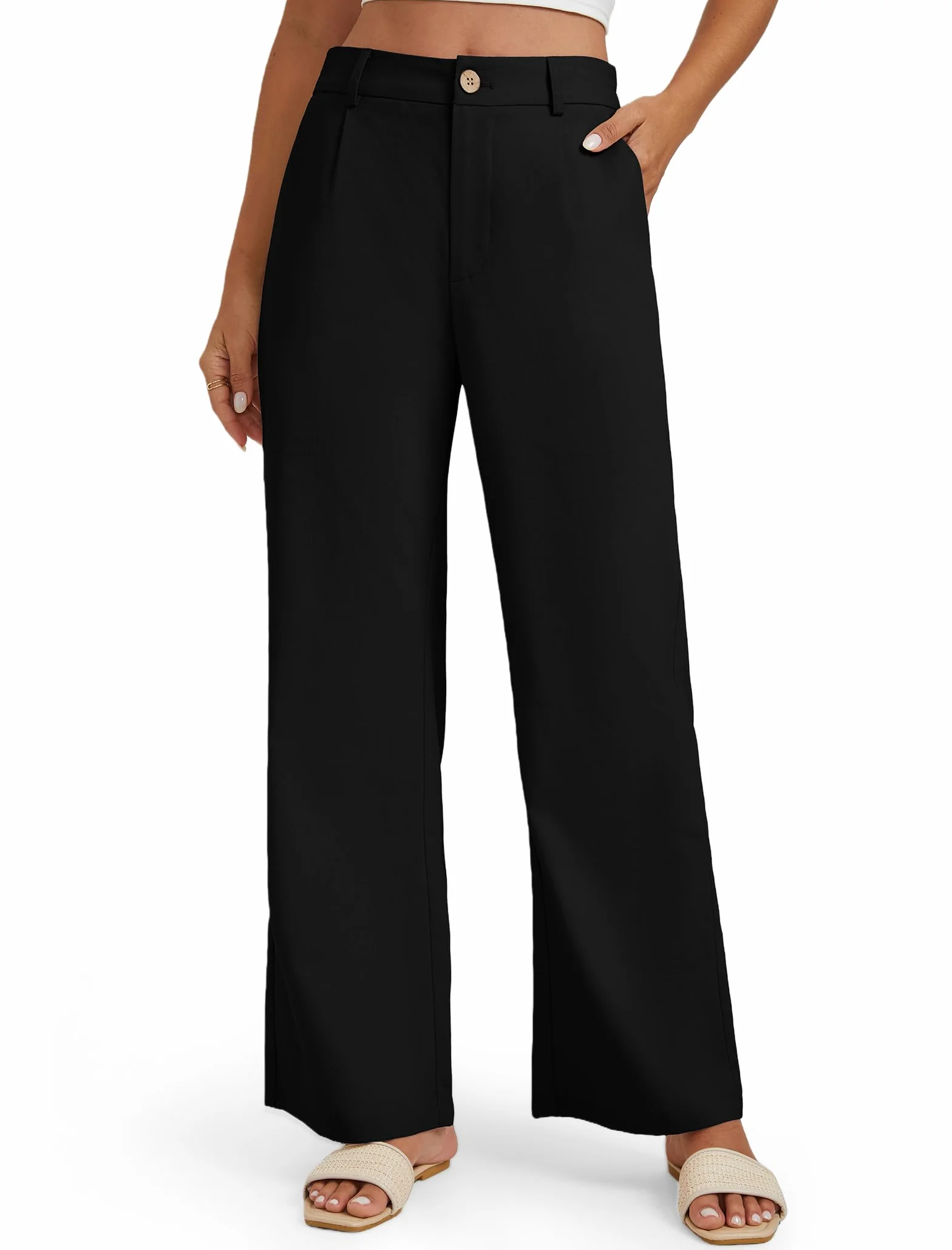 Enmain Pantaloni Lino Donna Ufficio Pantaloni Gamba Larga Vita Alta Casual Cotone Estivi Pants con Tasche