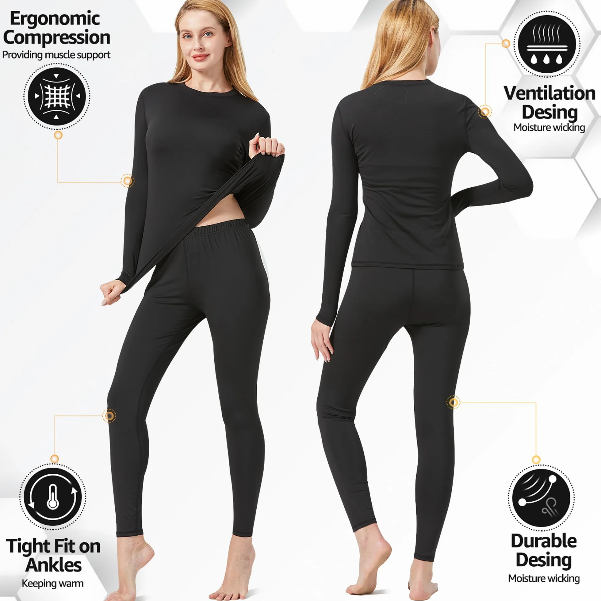 UNIQUEBELLA Intimo Termico Set di Intimo Funzionale Invernale da Donna, Intimo Termico da Sci Intimo Termico da Moto Intimo familiare Traspirante per Gli Sport Invernali