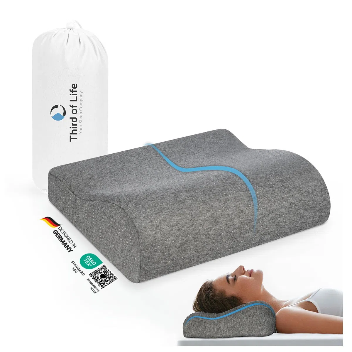 Cuscino cervicale da viaggio ONDA, Cuscino da viaggio in memory foam, Cuscino da campeggio adatto per adulti e bambini, Cuscino piccolo di sostegno per il collo perfetto per viaggi in aereo o macchina