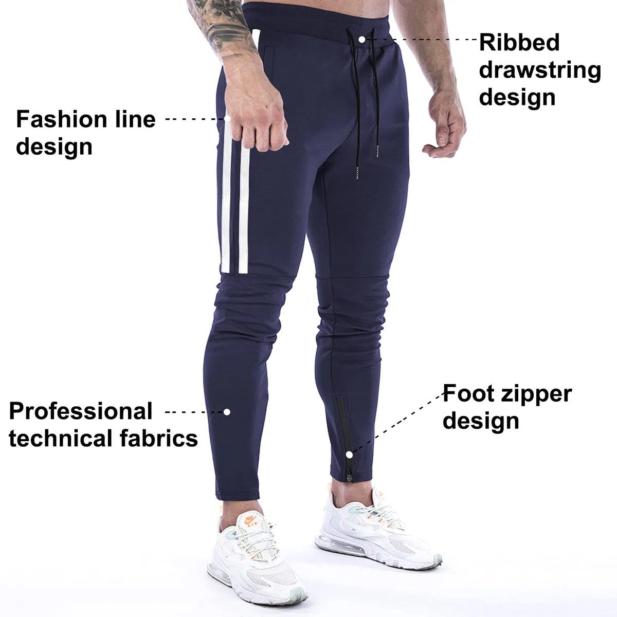 Suwangi Pantaloni Tuta Uomo Palestra Running della Allenamento Slim Fit Design a Righe con Tasche Zip