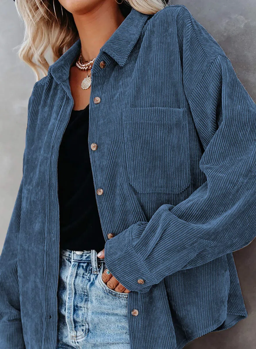 Necooer Camicia da donna in velluto a maniche lunghe con bottoni