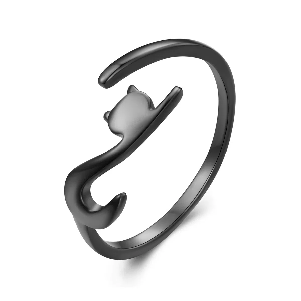 Qings Anelli Donna Anello Gatto, Argento Sterling 925 Anello Regolabile Aperto Nero Gatti Semplice Anelli Animale, Carino Gioielli Regalo di Compleanno per Ragazza e gli Amanti dei Animali