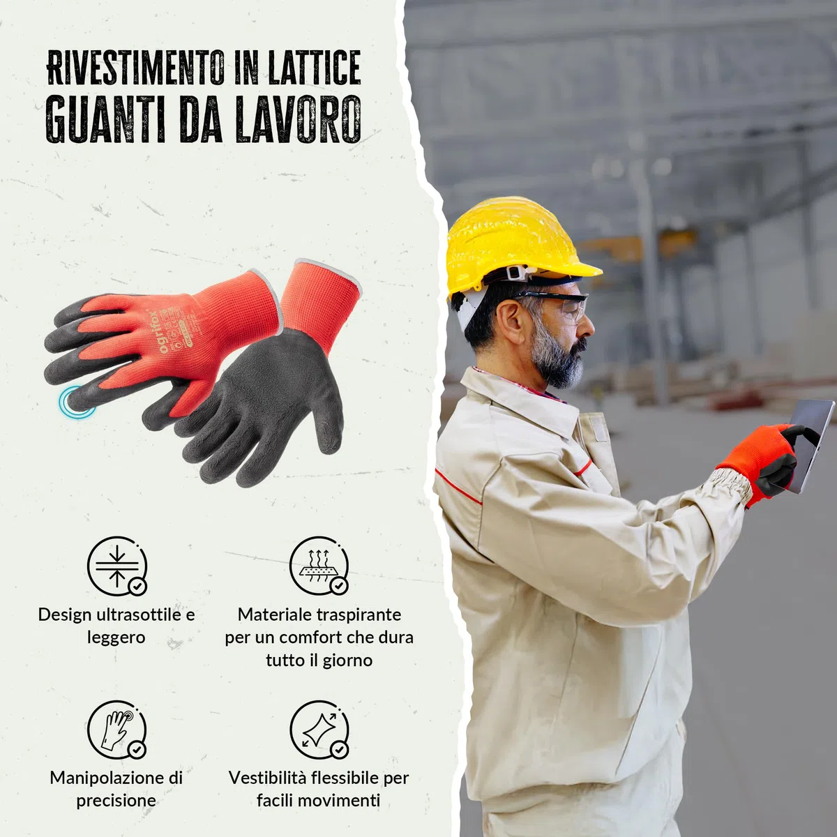 24 paia di guanti da lavoro e supporto clip per guanti FUZZIO (L - 9, Rosso)