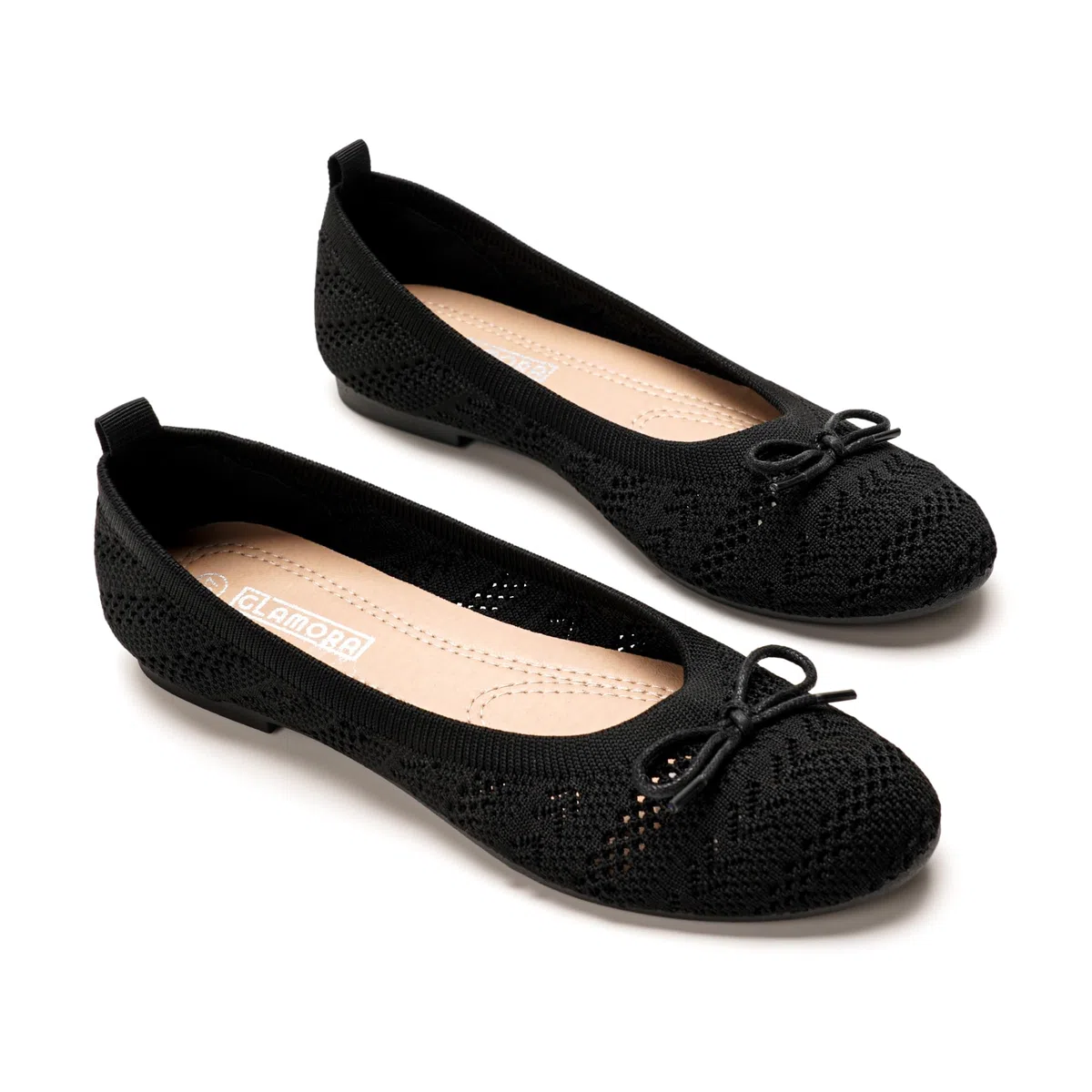 Ballerine da donna in tessuto con fiocco, antiscivolo, tipo manoletina ultra morbide