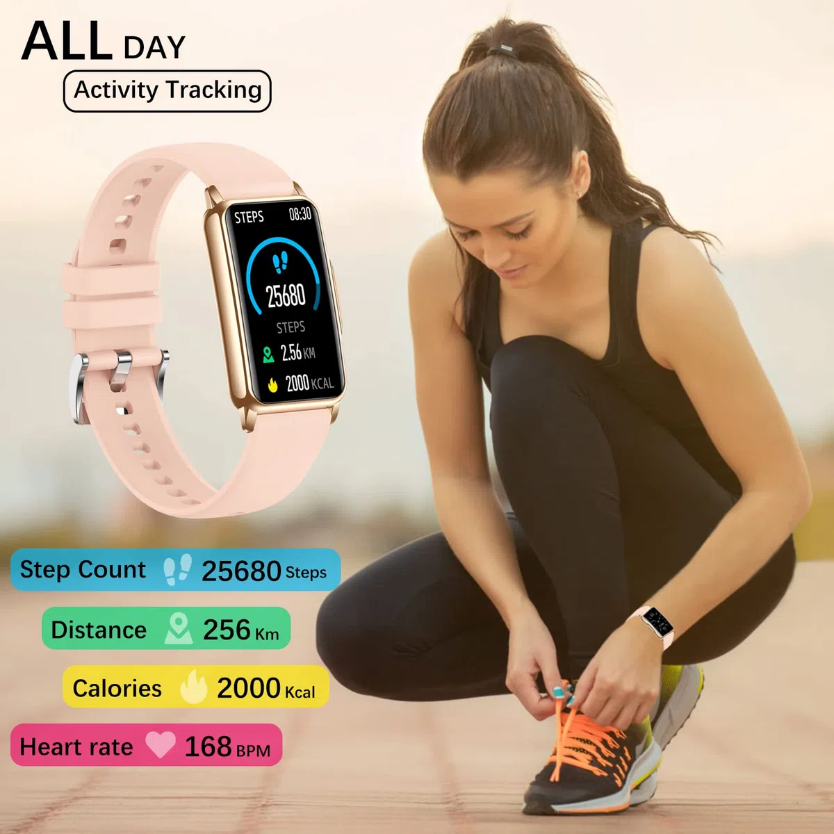 Smartwatch Donna Impermeabile IP68, Orologio Fitness Con Contapassi, Cardiofrequenzimetro, SpO2, Sonno, 123 Modalità Sportive, Smart Band per Android iOS