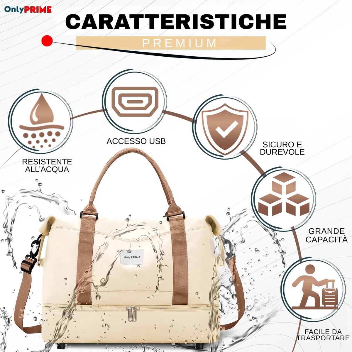 Borsa da Viaggio Donna 40x30x20 cm con Accesso USB, Bagaglio a Mano Cabina, Borsa Sportiva e Palestra con Etichetta Bagaglio, Adatta a Ryanair, Wizz Air, Vueling