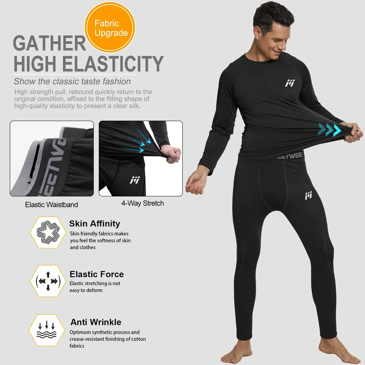 MEETWEE Set di Biancheria Intima Termica da Uomo, Maglia a Maniche Lunghe con Strato di Base Sportivo e Pantaloni ad Asciugatura Rapida, Tuta da Allenamento per Sci, Corsa ed Escursionismo