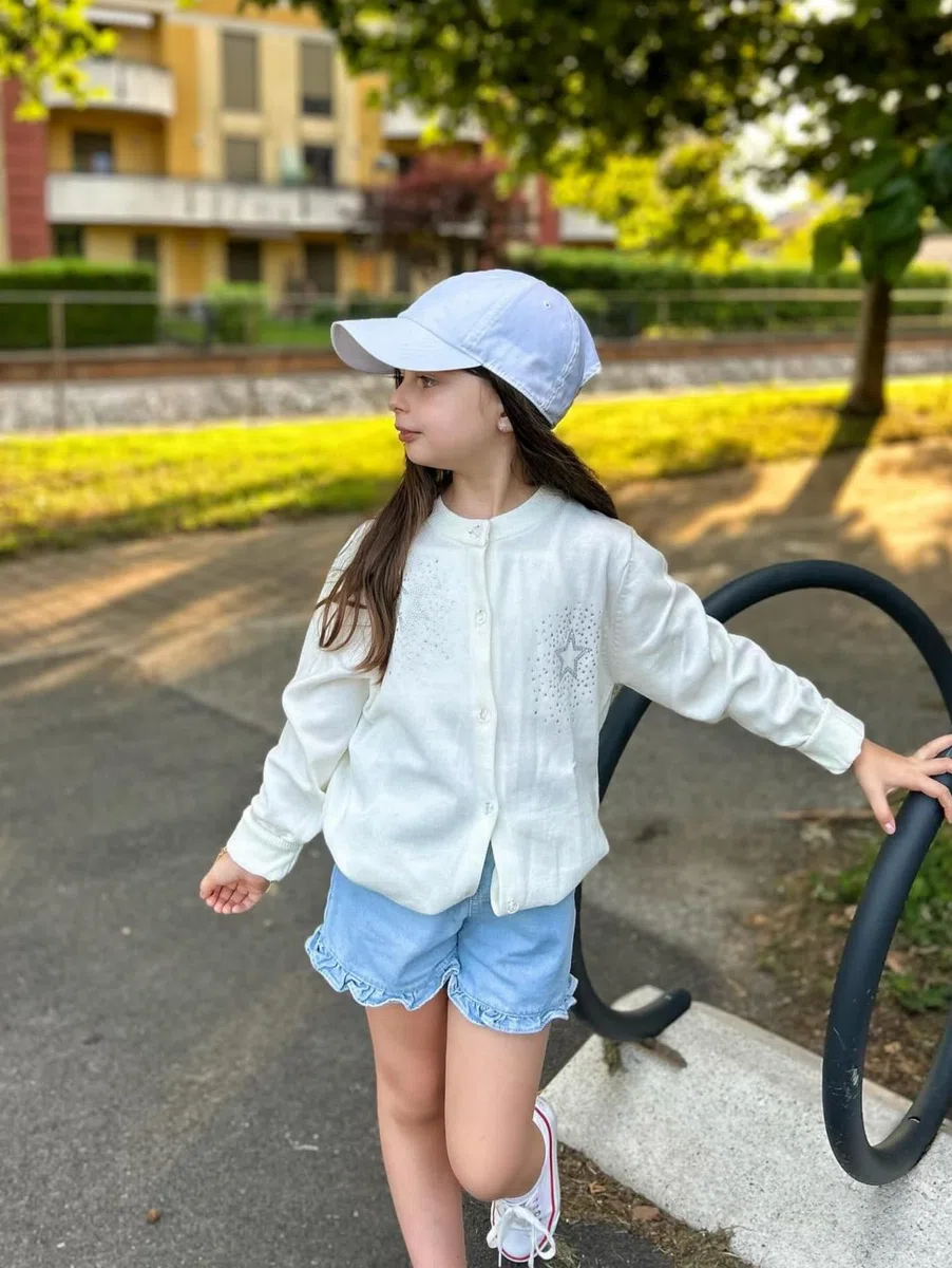 Rolanko Cardigan da Bambina a Maglia a Maniche Lunghe in Cotone，Maglione Girocollo Basic Schoolwear