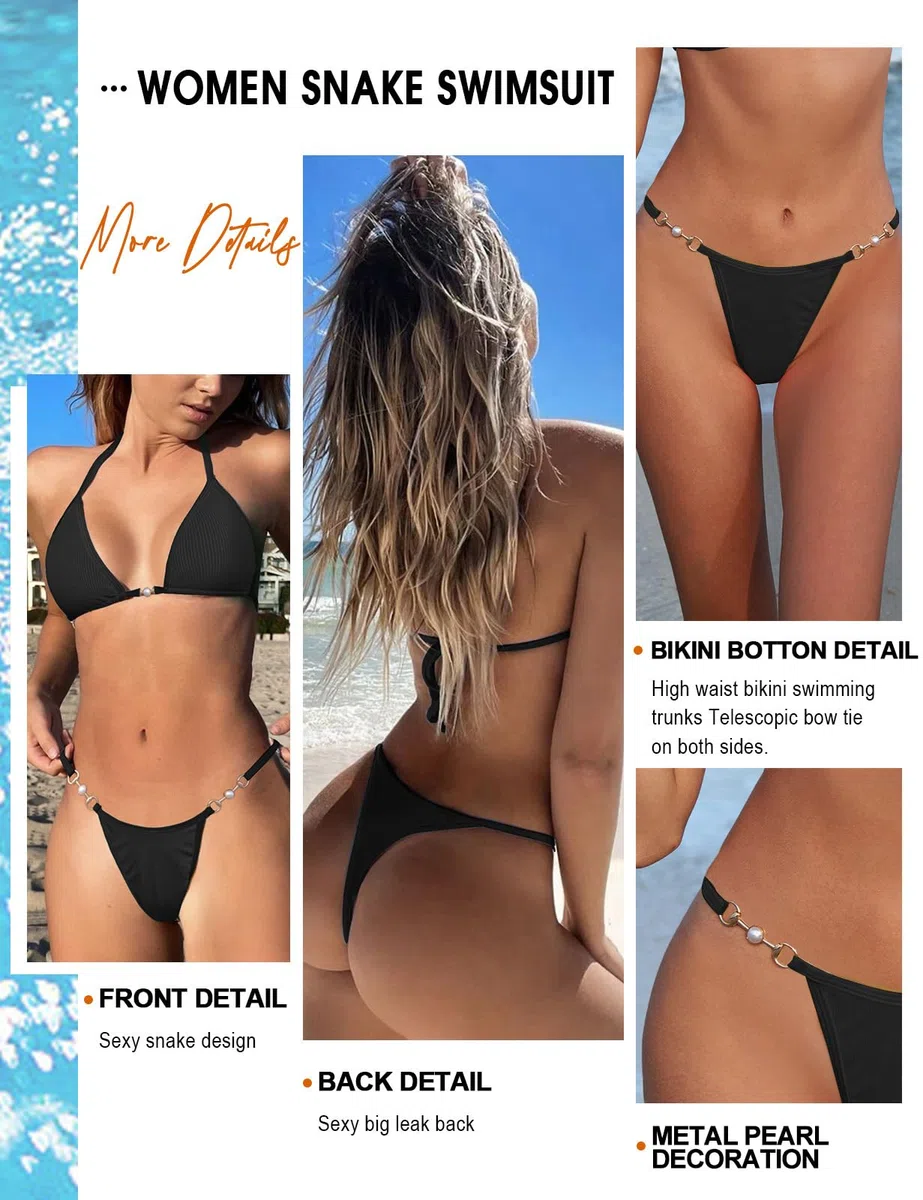 Nadeer Bikini Donna Sexy Costume da Bagno Due Pezzi Costumi Brasiliana con Halter Triangolo Bikini Top Vita Bassa Perizoma Bikini