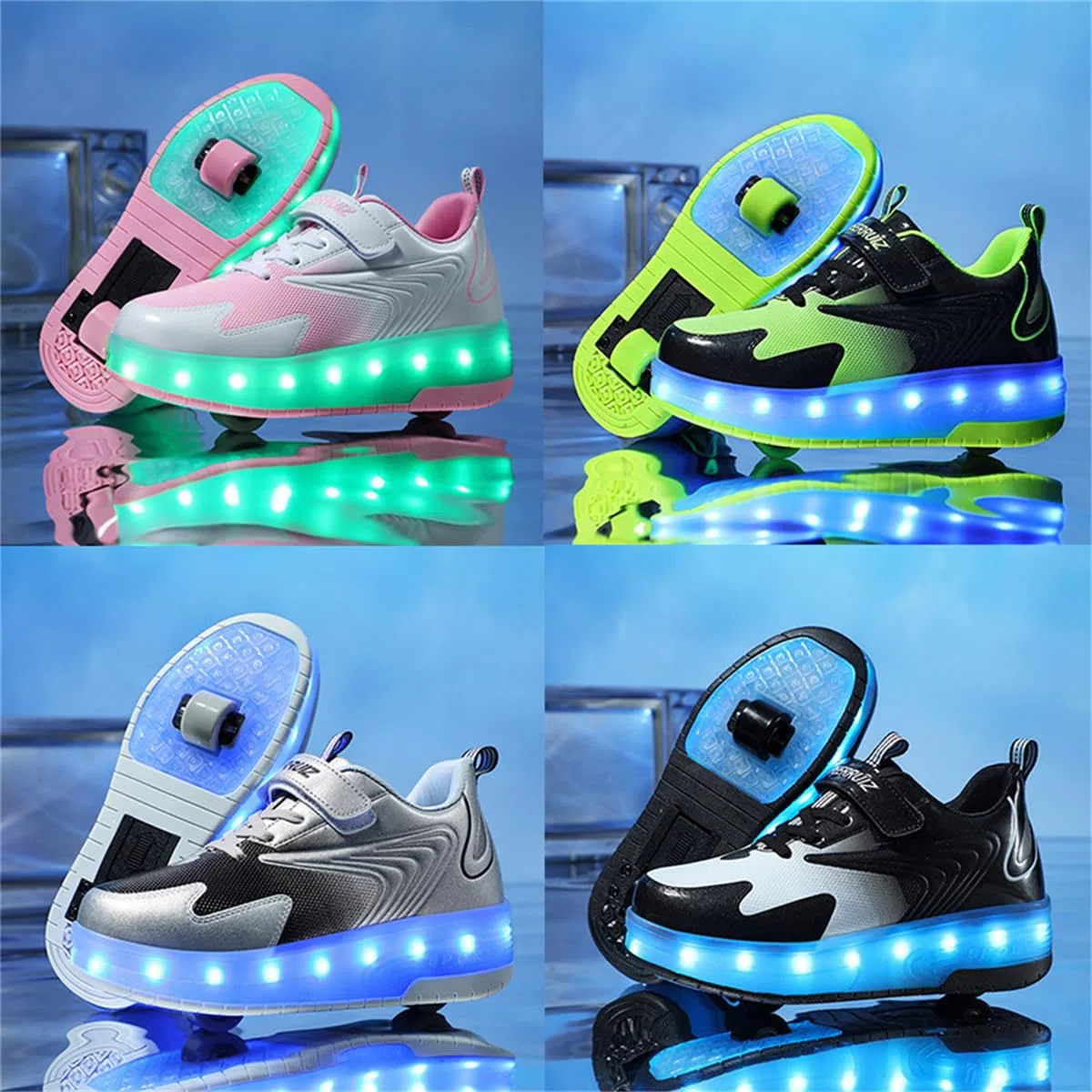 Mateju Scarpe con Rotelle per Ragazzo e Ragazza, Sneakers Retrattile Doppia Ruote 2 in 1 Scarpe da Skateboard per Bambini, Unisex Scarpe Sportive All'aperto Multisport Scarpe