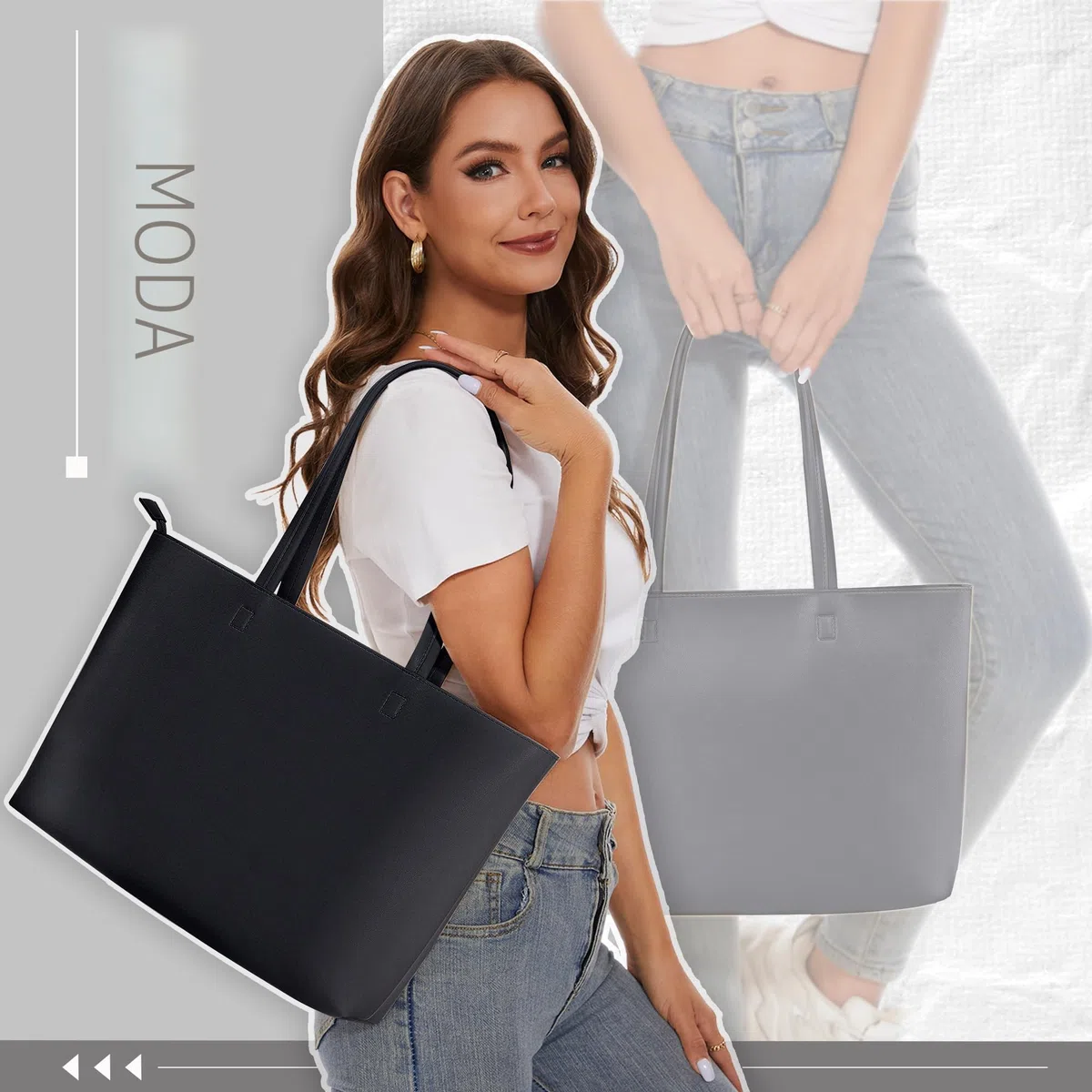 KALIDI - Grande borsa a mano da donna in pelle sintetica PU, shopper, tote bag, impermeabile, con chiusura lampo, per lavoro, viaggi, shopping, scuola