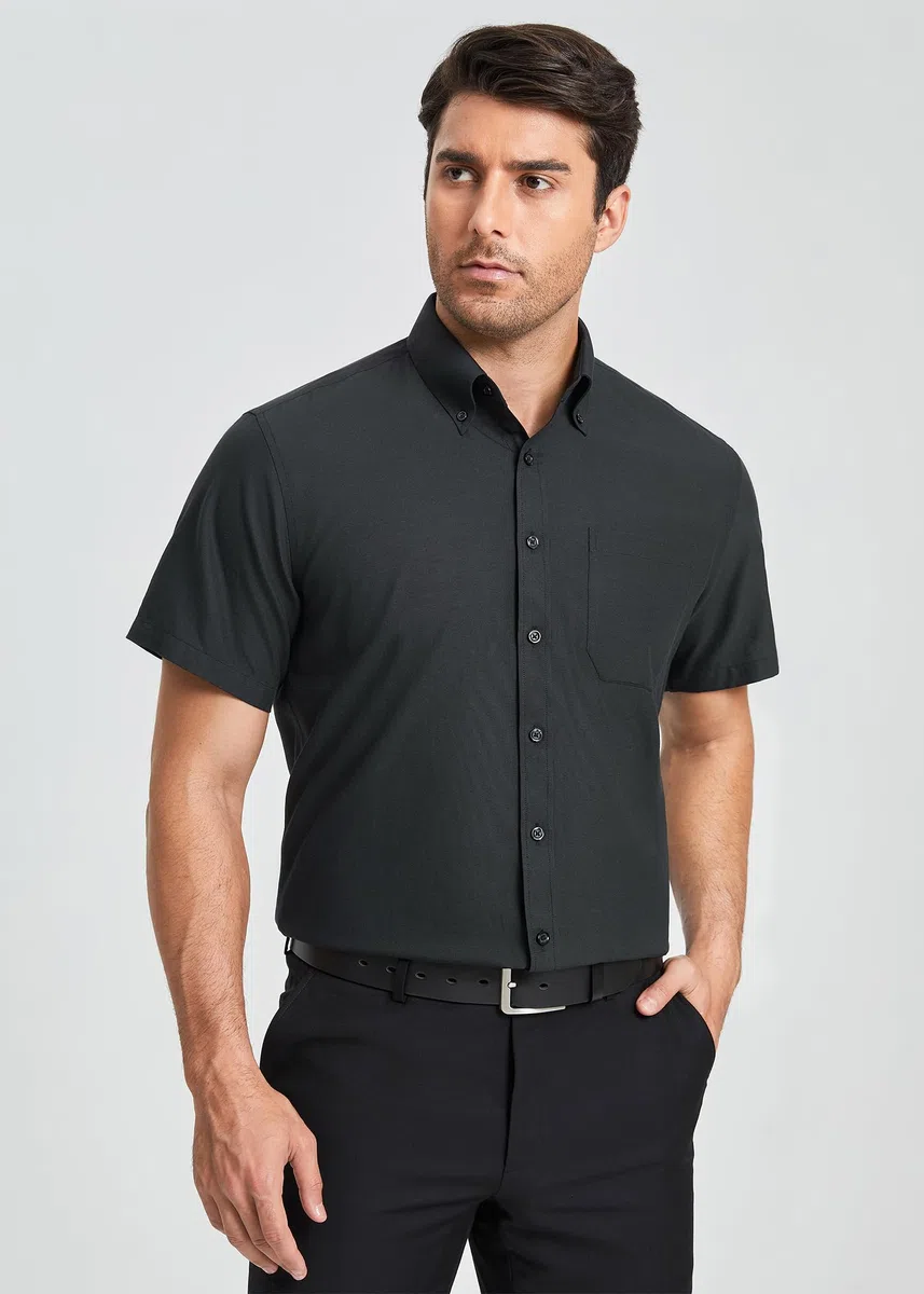 HISDERN Camicia Uomo Oxford Maniche Corte Button Down Camicie Uomo Estiva da Ufficio Manica Corta con Tasca vestibilità Regolare