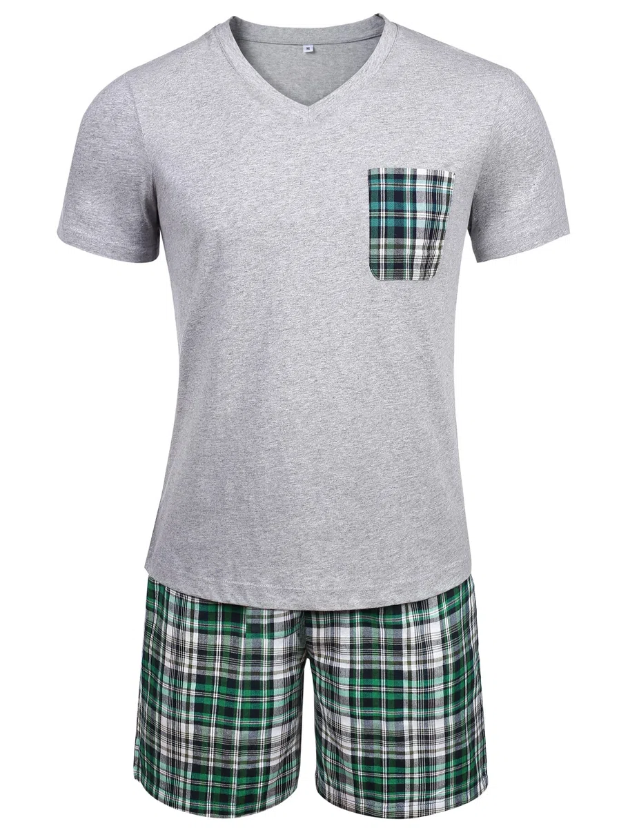 Pigiama Corto da Uomo, 100% Cotone, a Maniche Corte, con Pantaloni a Quadri