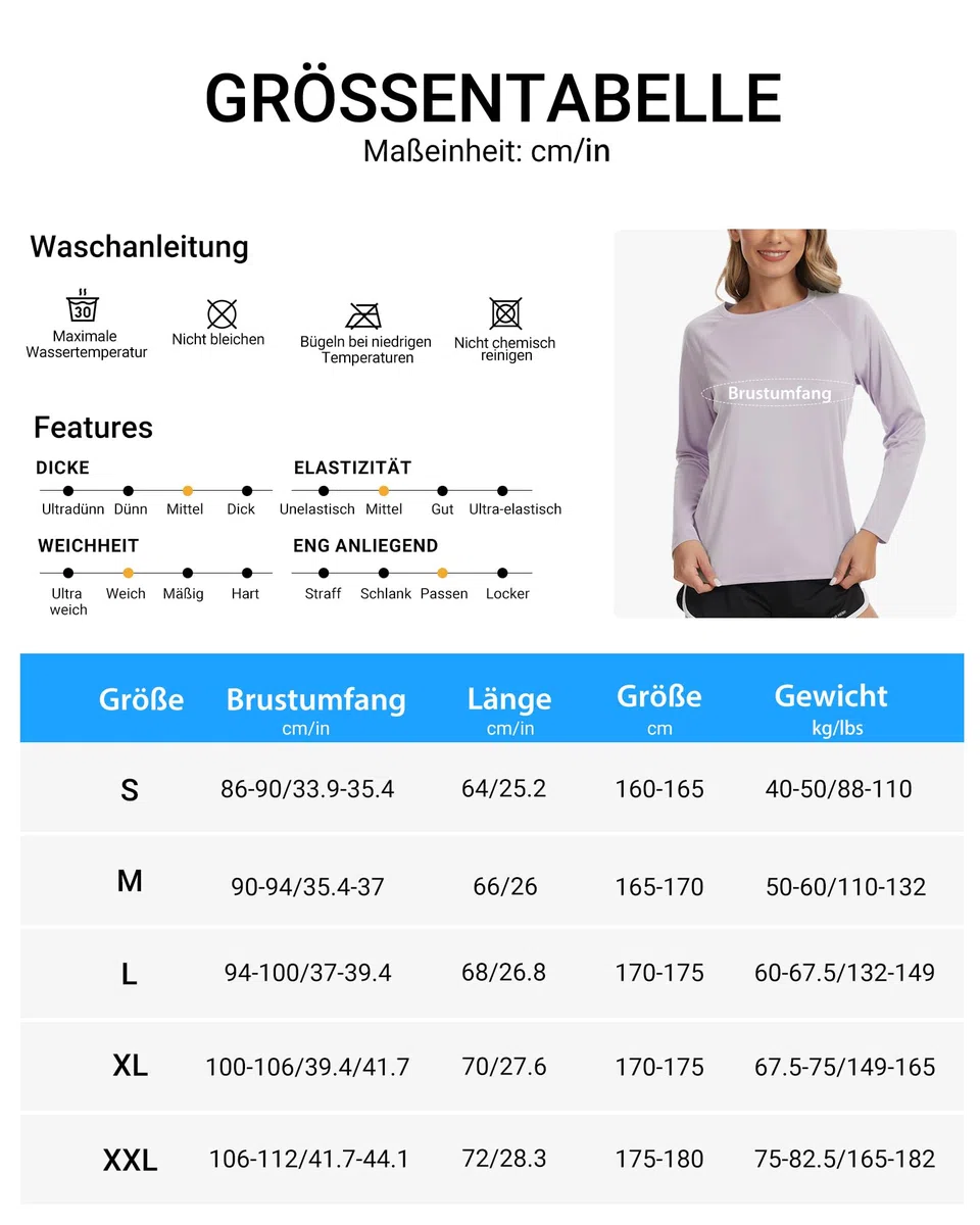 MEETYOO Maglietta a Maniche Lunghe UPF 50+, da Donna e Rash Guard, Traspirante, Delicata sulla Pelle, Asciugatura Rapida, con Cuciture rinforzate, Ideale per Surf, Canottaggio e Fitness