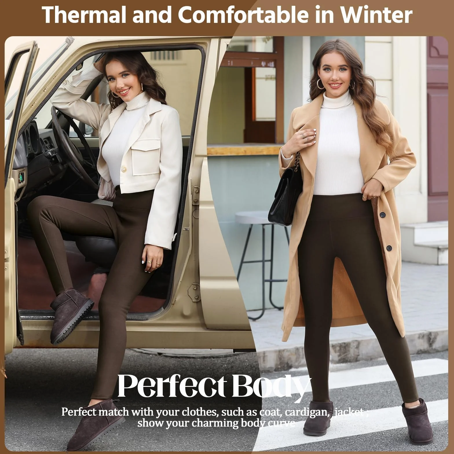 Voqeen Leggins Felpati Donna Leggings Elastici Morbido Invernali Termici Donna Collant Felpati Termiche a Vita Alta