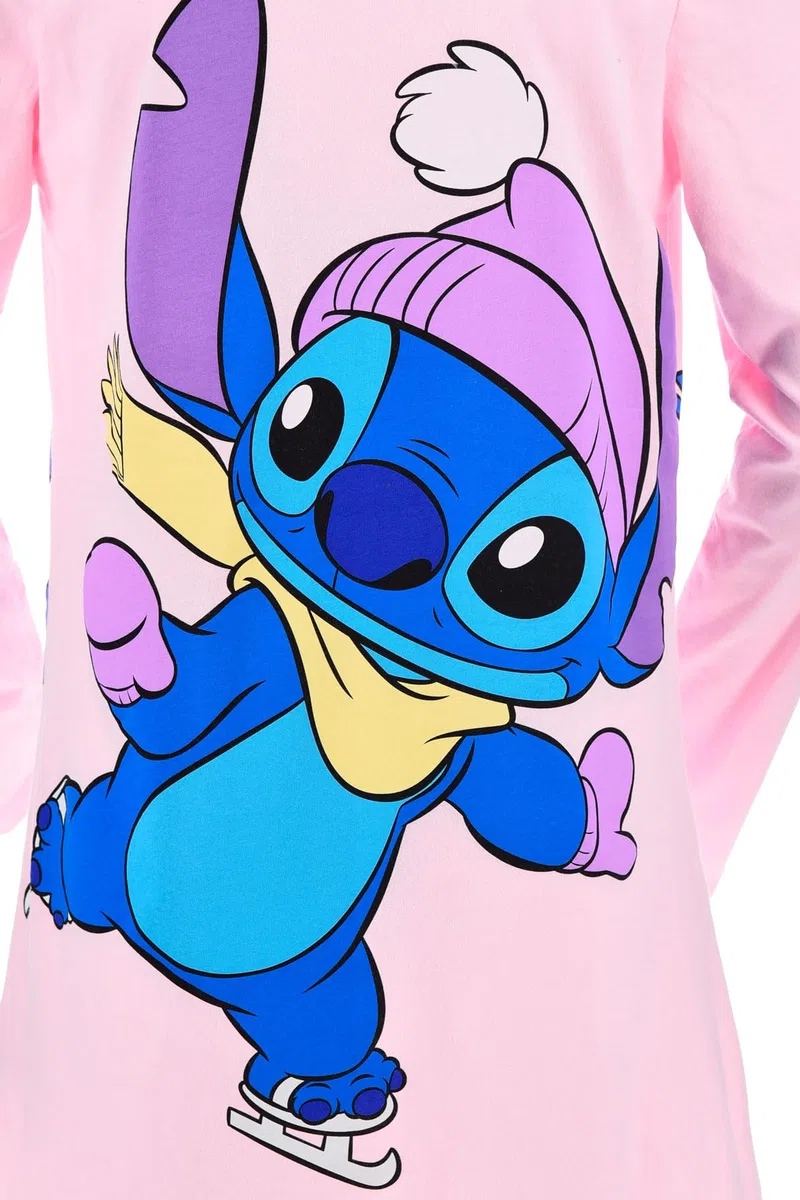 Disney Stitch Camicia da Notte Bambina Ragazza 10-16 Anni – Nightdress Rosa 100% Cotone Stampa Fronte e Retro – Manica Lunga – Licenza Ufficiale Idea Regalo Teenager