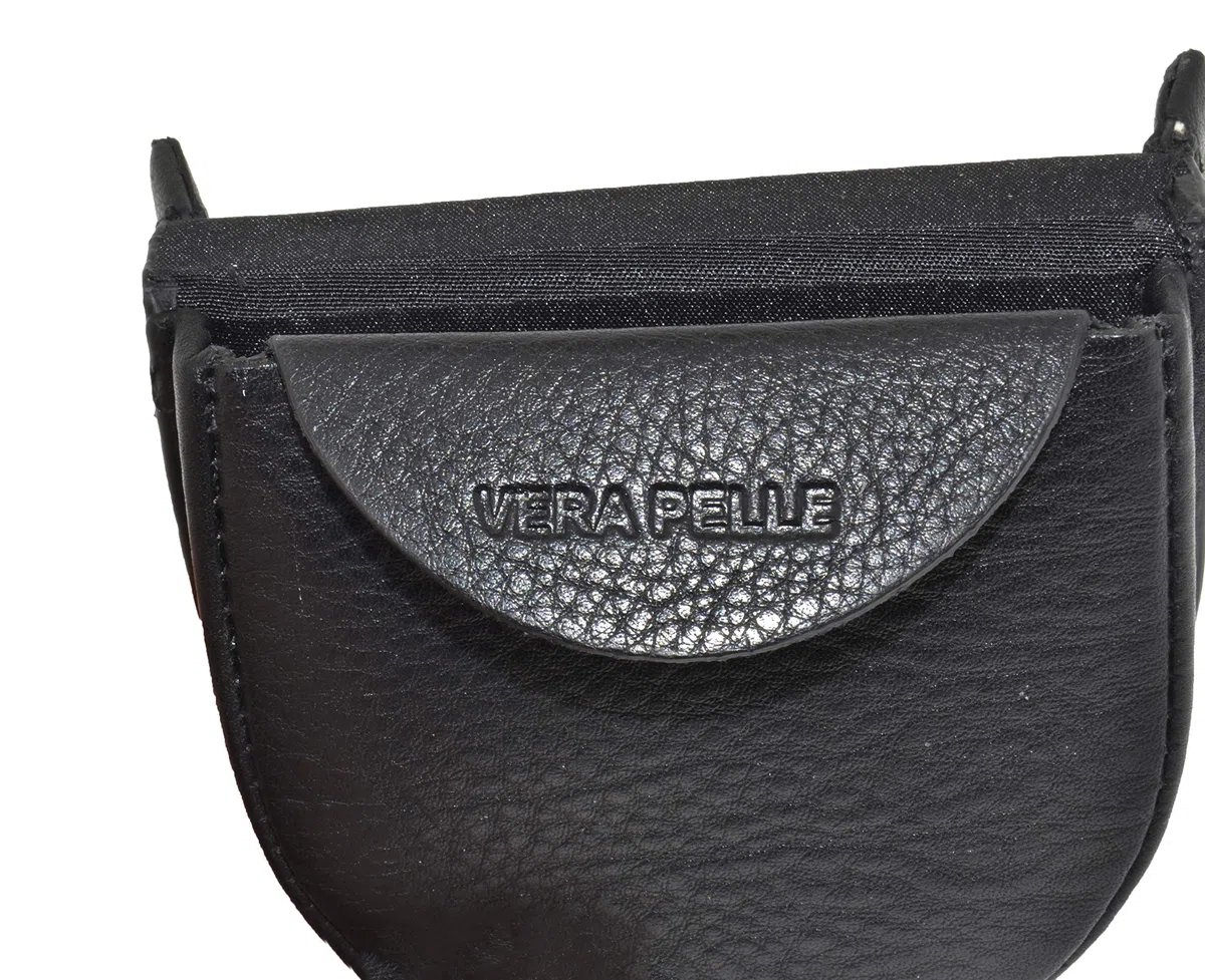 COVERI WORLD Portamonete Uomo in Vera Pelle Nera, Tacco Porta Euro con 2 Tasche, Chiusura a Incastro, Compatto
