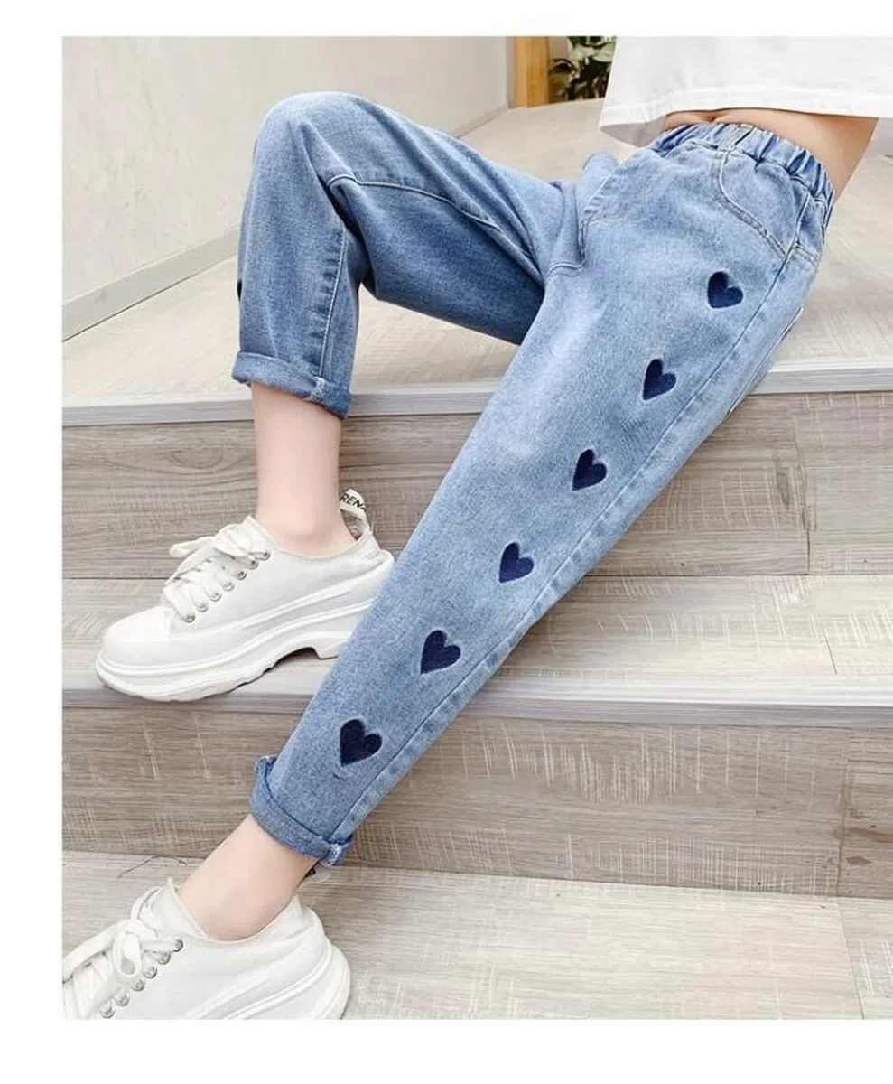 Jeans casual da ragazza con vita elastica con tasche posteriori, jeans perfetti per bambini dai 6 ai 12 anni, comodi pantaloni da ragazza da indossare tutti i giorni