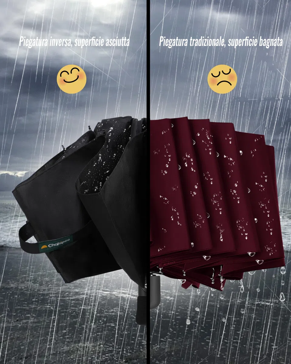 Ombrello Pieghevole Compatto Pioggia - Automatico Pioggia Grande Ombrelli Antivento Robusto Inverso - Portatile Uomo Donna da Viaggio Resistenti Teflon 210T 10 Stecche