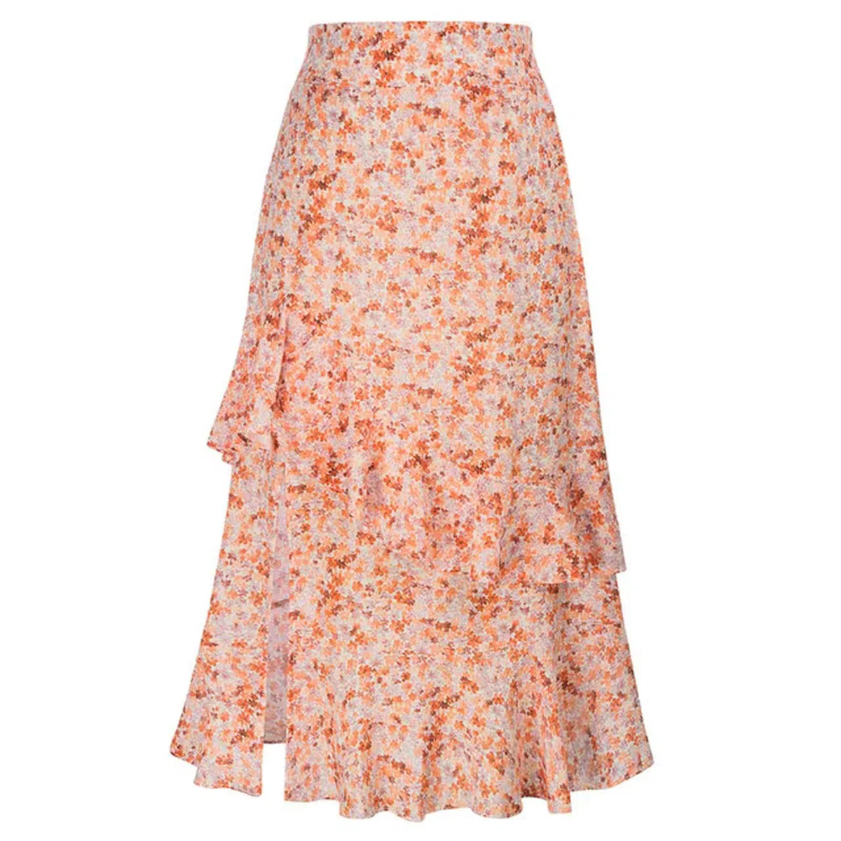 Gonna da Donna con Spacco Laterale Verde Floreale, Vita Alta Elastica, Orlo Arricciato, Gonna Svasata a Trapezio, Elegante Vestito Estivo a metà Polpaccio con Stampa da Spiaggia