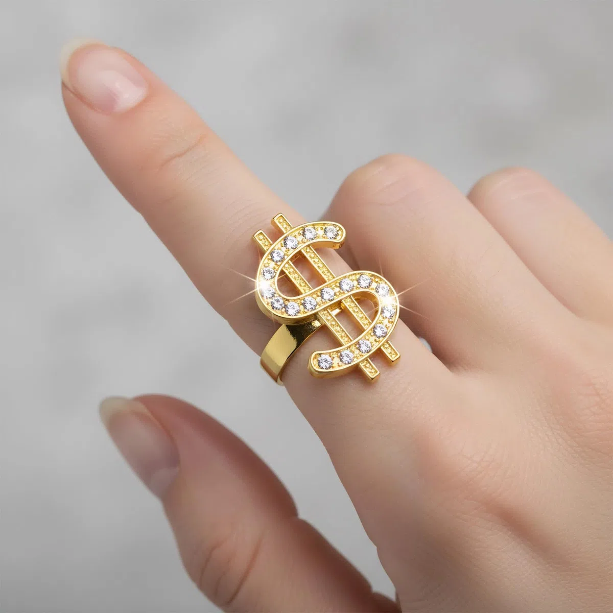 Kit Costume Hip Hop, Collane Segno Dollaro Con Anello Aperto, Anello Con Segno Dollaro, Catena Con Strass, Dollaro Zeichen Halskette Ring Set, Accessori Tema Festa Für Männer Frauen