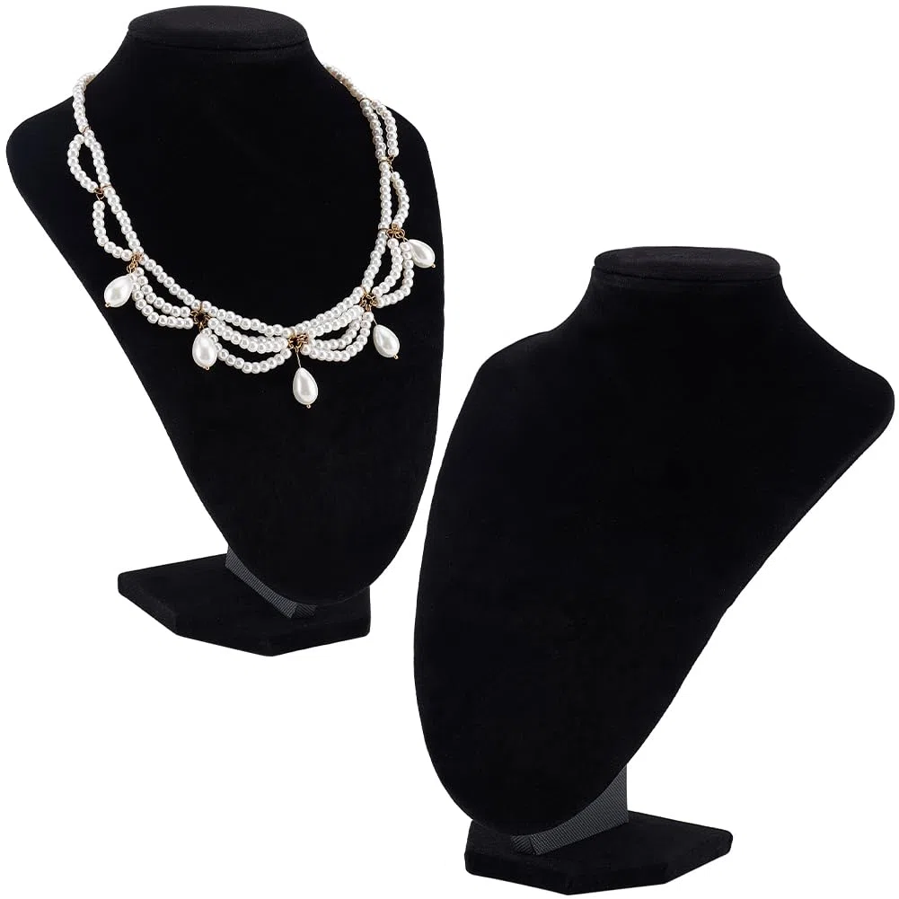 PH PandaHall 2 Pezzi Nero Collana di Gioielli Display Busto Stand con Legno e Cartone 25x17cm