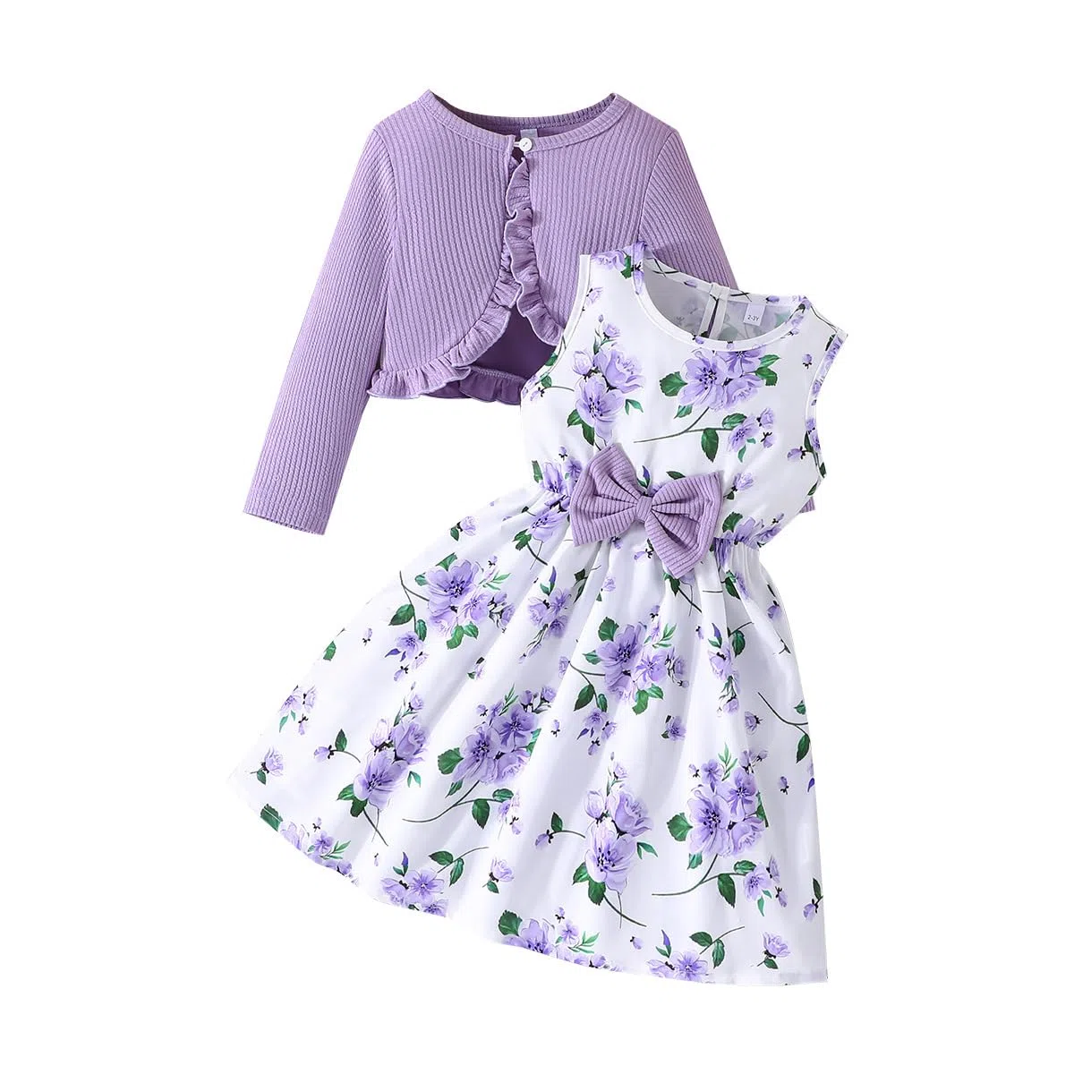 Yanmucy Vestito e Cardigan per Bambine 2 Pezzi Abitini per Abiti Floreali Toddler Bambini Manica Lunga Cappotto Volant Ragazze Vestito per 2-8 Anni
