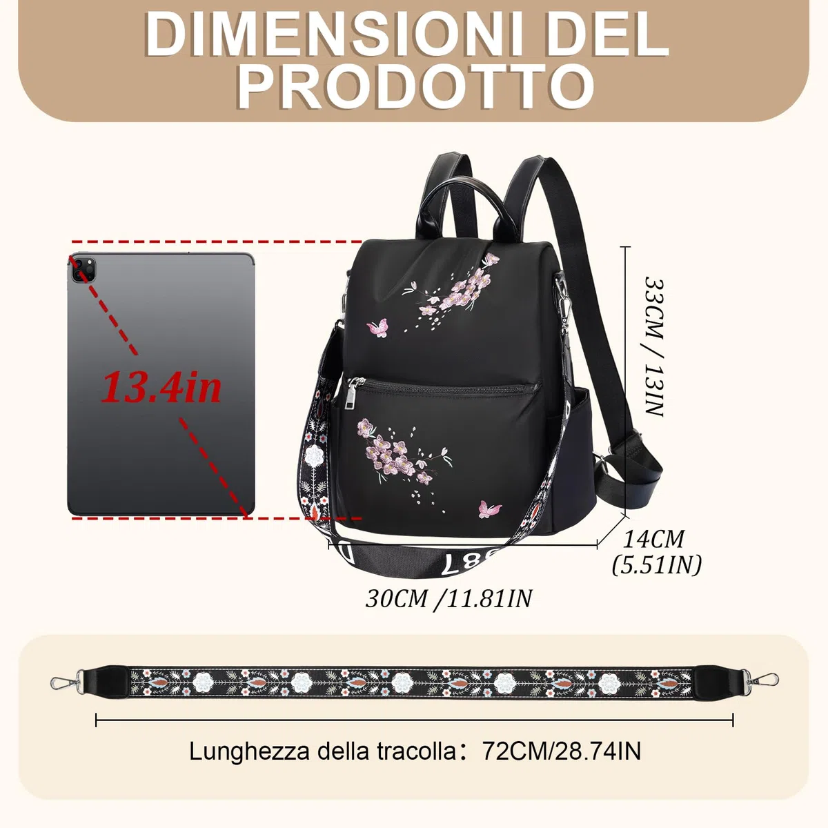 Eshow Zaino Donna, Zainetto Antifurto Multifunzionale, Borsa Casual ed Moda per Viaggio, Scuola, Lavoro, Shopping, Visite e Università