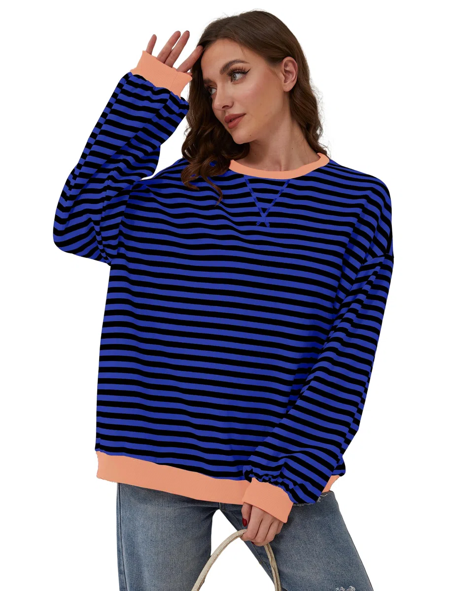 DUOEASE Felpa Oversize Donna Invernale Semplici Righe Manica Lunga,Maglione Donna Elegante Girocollo Casual