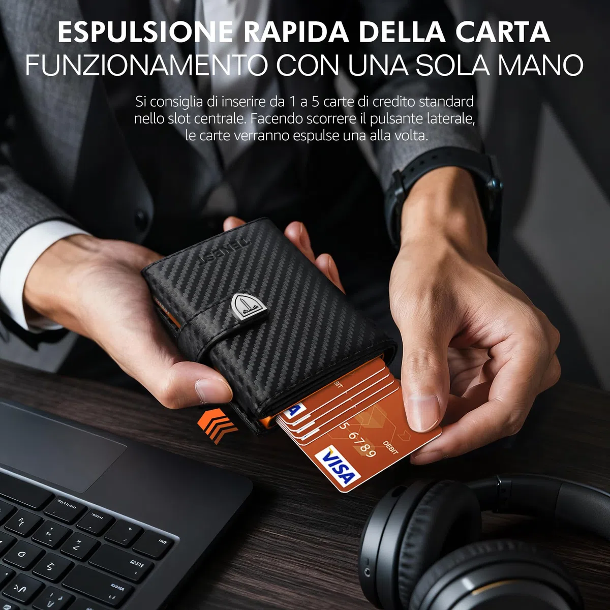 TENBST Portafoglio Uomo - Ultrasottile Pochette Uomo con Tasca Portamonete & Protezione RFID, Porta tessere piccolo premium, Porta carte di credito di lusso per 10 carte di credito (Nero & Arancione)