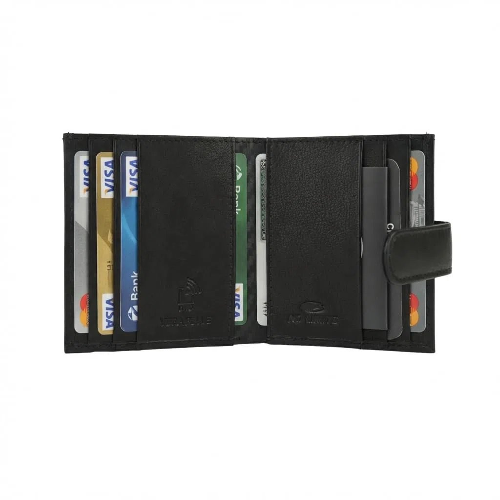 No Limits Porta Carte di Credito Uomo in Vera Pelle, Portafoglio Slim, Con Protezione RFID, Con Scatola, Nero